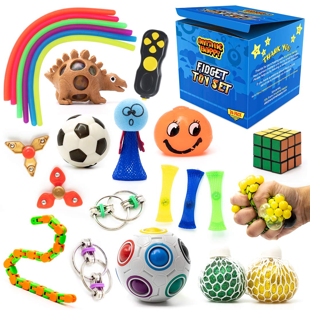 24-Piece Fidget Toy Pack for Kids & Adults - Sensory Toys for Autism, ADHD, Anxiety Relief - Includes Stress Balls, Fidget Spinners, Marble Mesh & More - Perfect for Classroom, Office & Home Use