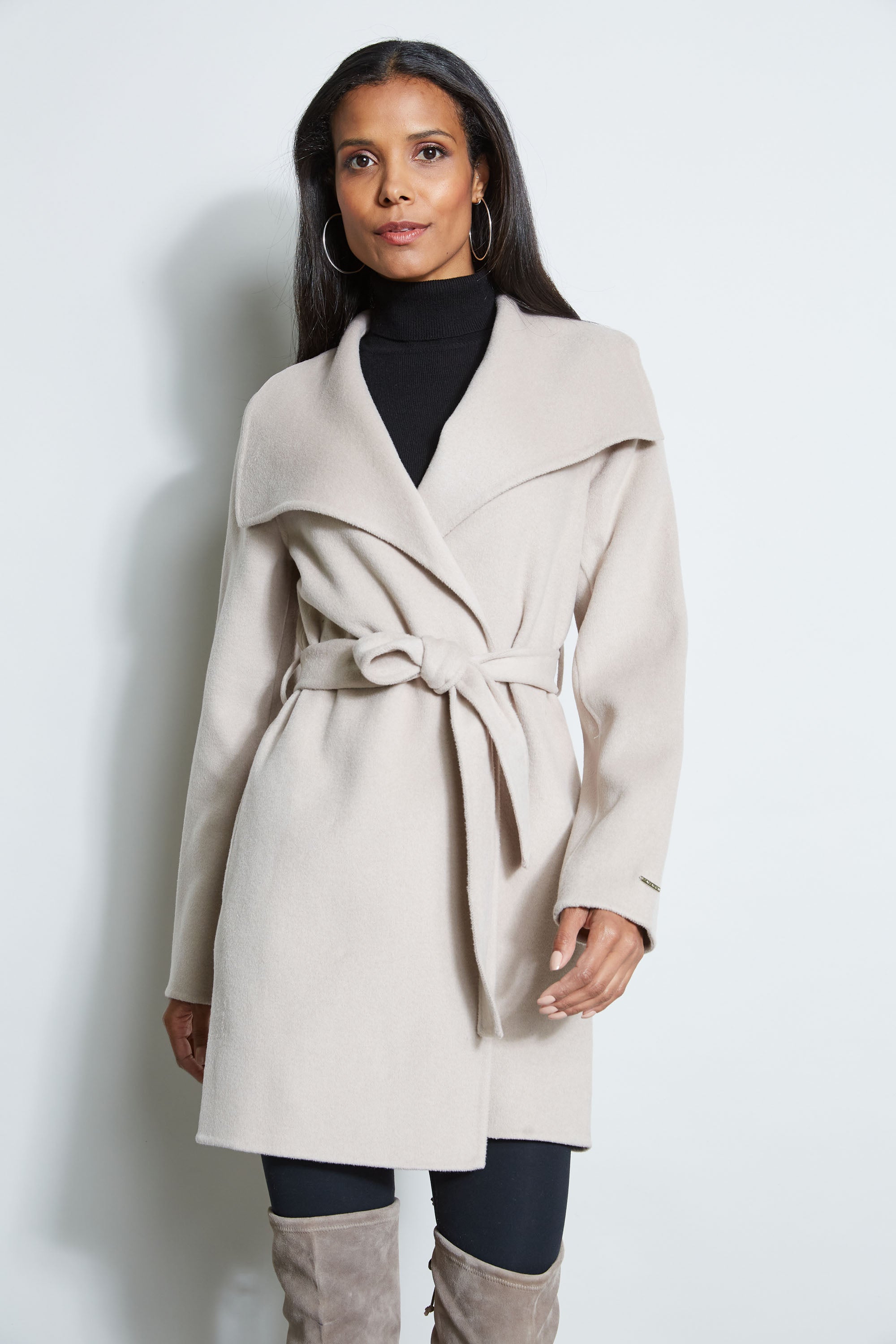 Tahari Women's Double-Faced Wool Wrap Coat - Elegant Winter Outerwear for Office & Evening Events