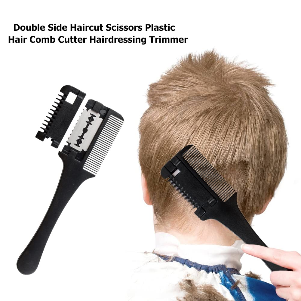 Double-Sided Haircut Scissors & Plastic Hair Comb Cutter with Stainless Steel Blade - Professional Hairdressing Trimmer & Hair Shaper Razor Comb for Women (Black) - Perfect for Salon Styling, Home Haircuts & DIY Hair Shaping