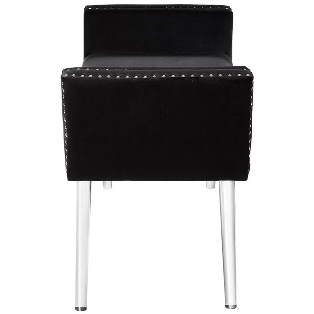 Black Velvet Upholstered Bench with Acrylic Legs - Modern Accent Seat for Bedroom, Living Room & Entryway - Soft Velvet Fabric with Sturdy Acrylic Base - Stylish Home Decor Furniture