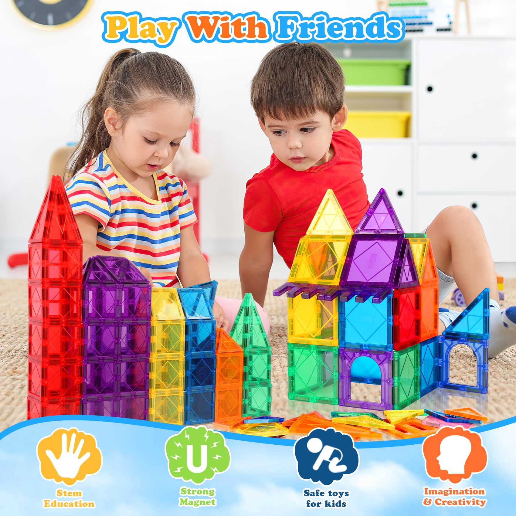 Magnetic Building Blocks for Kids Ages 3-7 | STEM Learning Construction Toys | 3D Educational Toys for Boys & Girls | Perfect for Classroom, Home Play & Creative Development