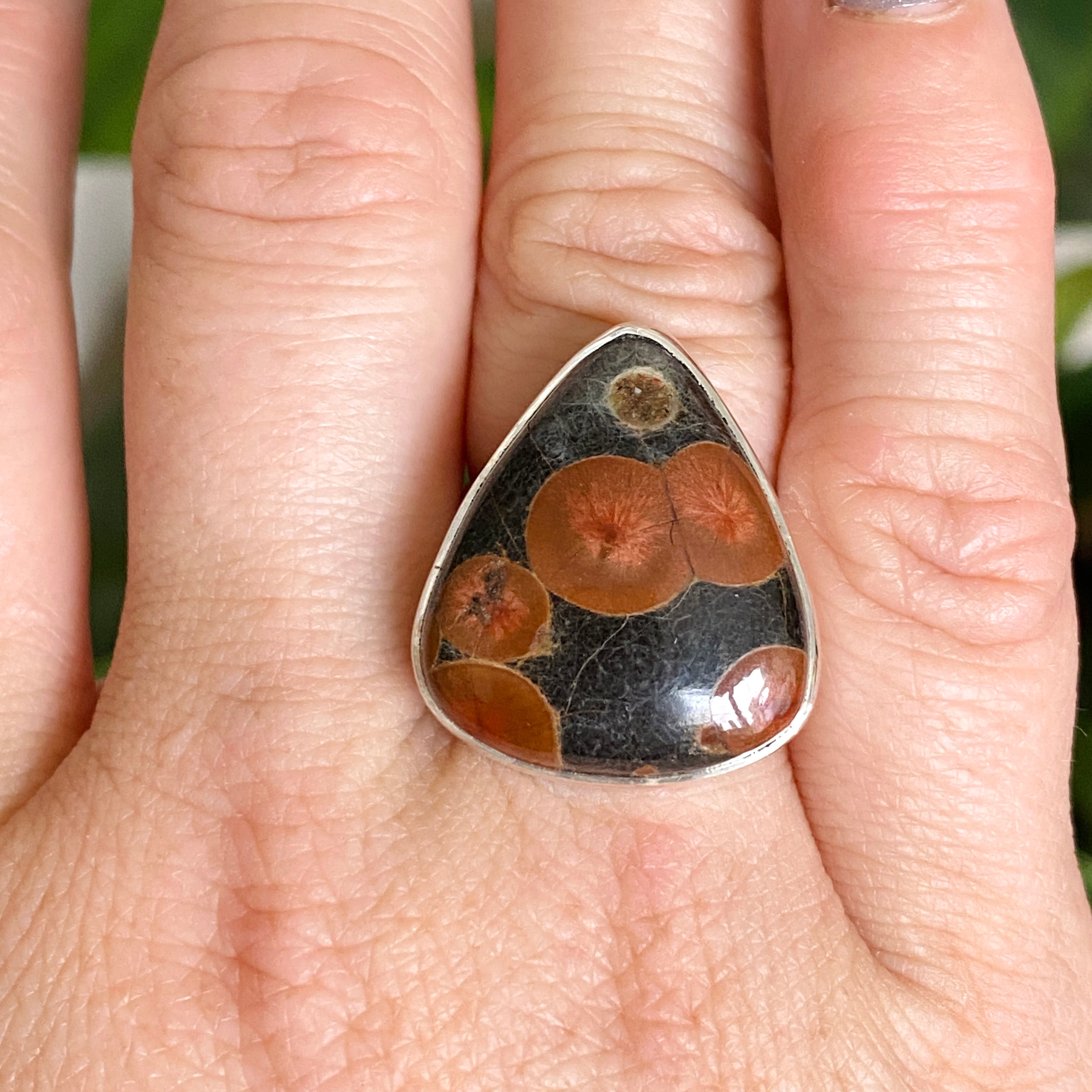 Natural Peanut Obsidian Perlite Teardrop Cabochon Ring - Size 7 - KRGJ3348 - Perfect for Boho Jewelry, Healing Crystal Collection & Spiritual Gift Giving