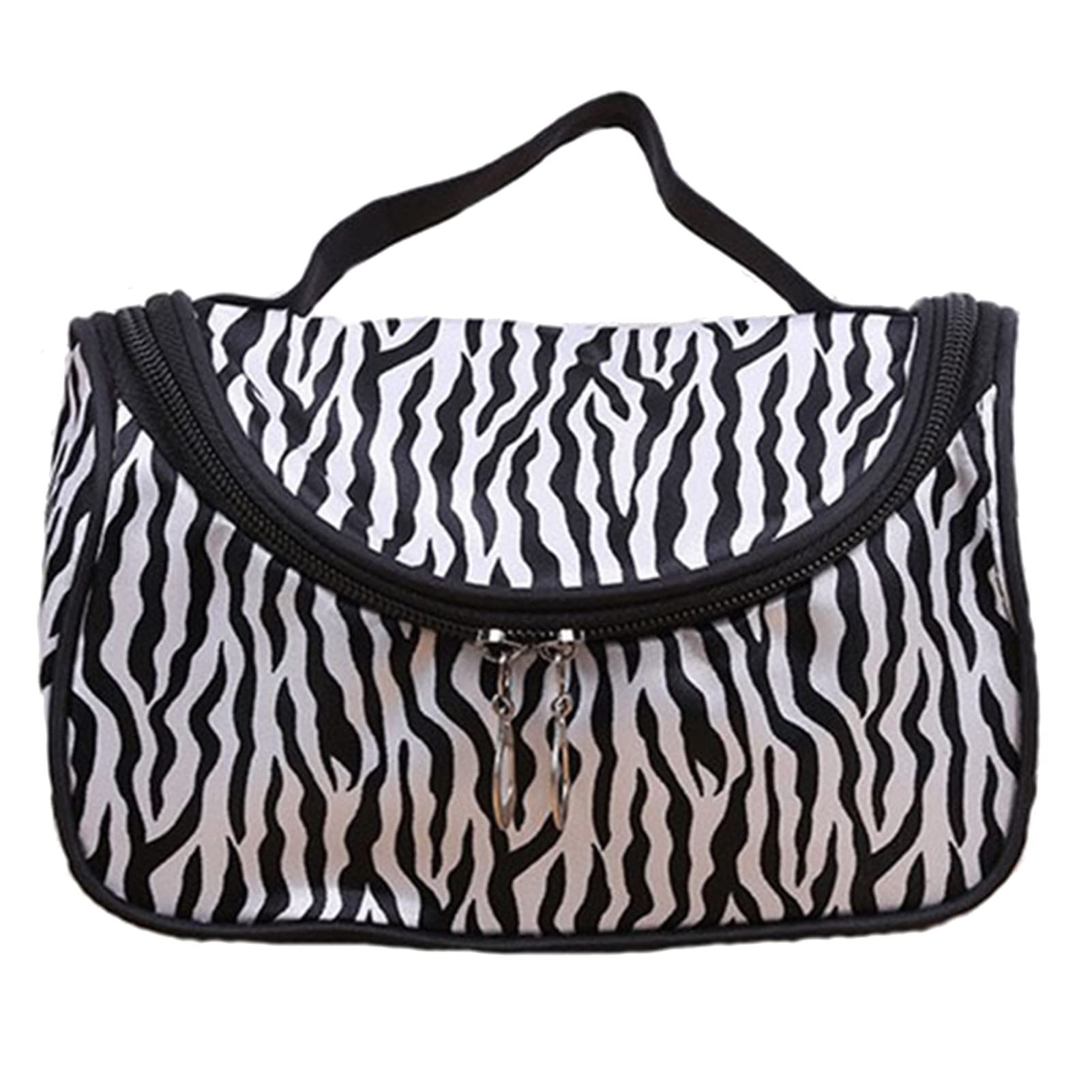 Waterproof Zebra Print Cosmetic Bag for Women - Nylon Makeup Organizer with Jewelry Pouch, Travel Toiletry Bag for Girls, Perfect Gift for Makeup Brushes & Digital Accessories | Ideal for Travel, Gym & Daily Use