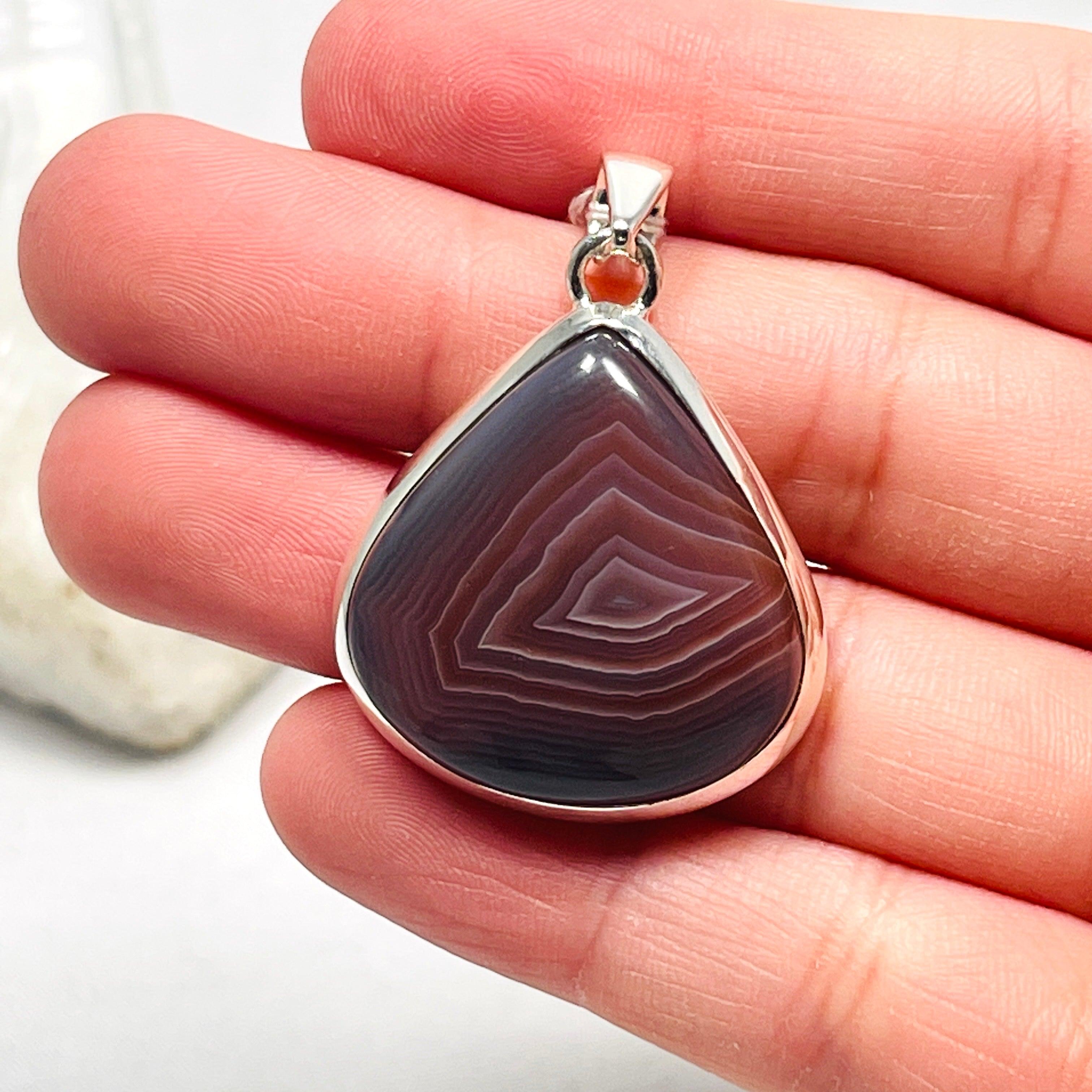 Natural Botswana Agate Teardrop Pendant Necklace - Healing Stone Jewelry for Women, Elegant Dainty Gemstone Drop Pendant - Perfect for Meditation, Yoga & Spiritual Gifts (KPGJ3568)