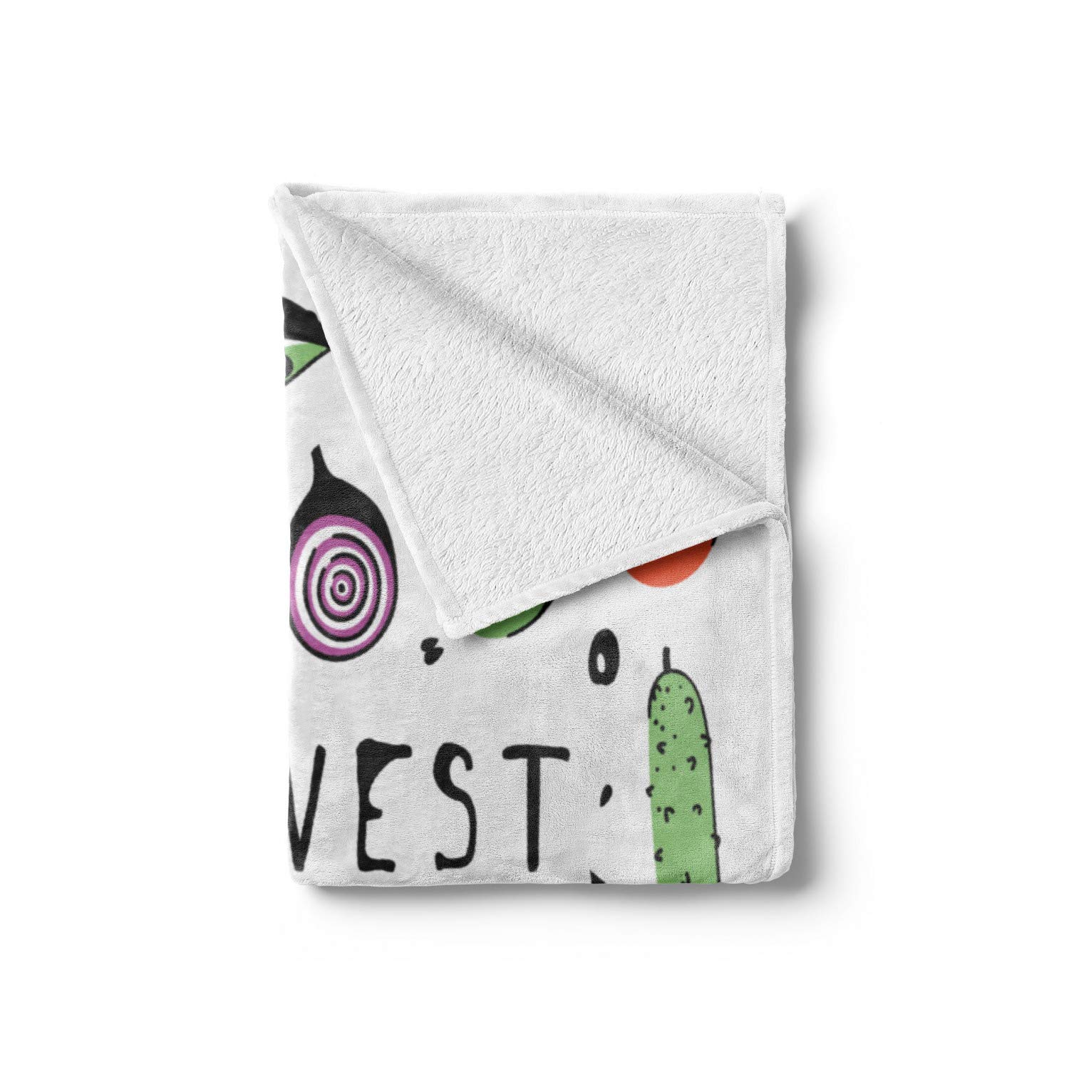 Ambesonne Harvest Throw Blanket - Soft Flannel Fleece Blanket with Pumpkin, Pepper, Carrot, Onion, Eggplant, Potato, Radish & Avocado Print, 50