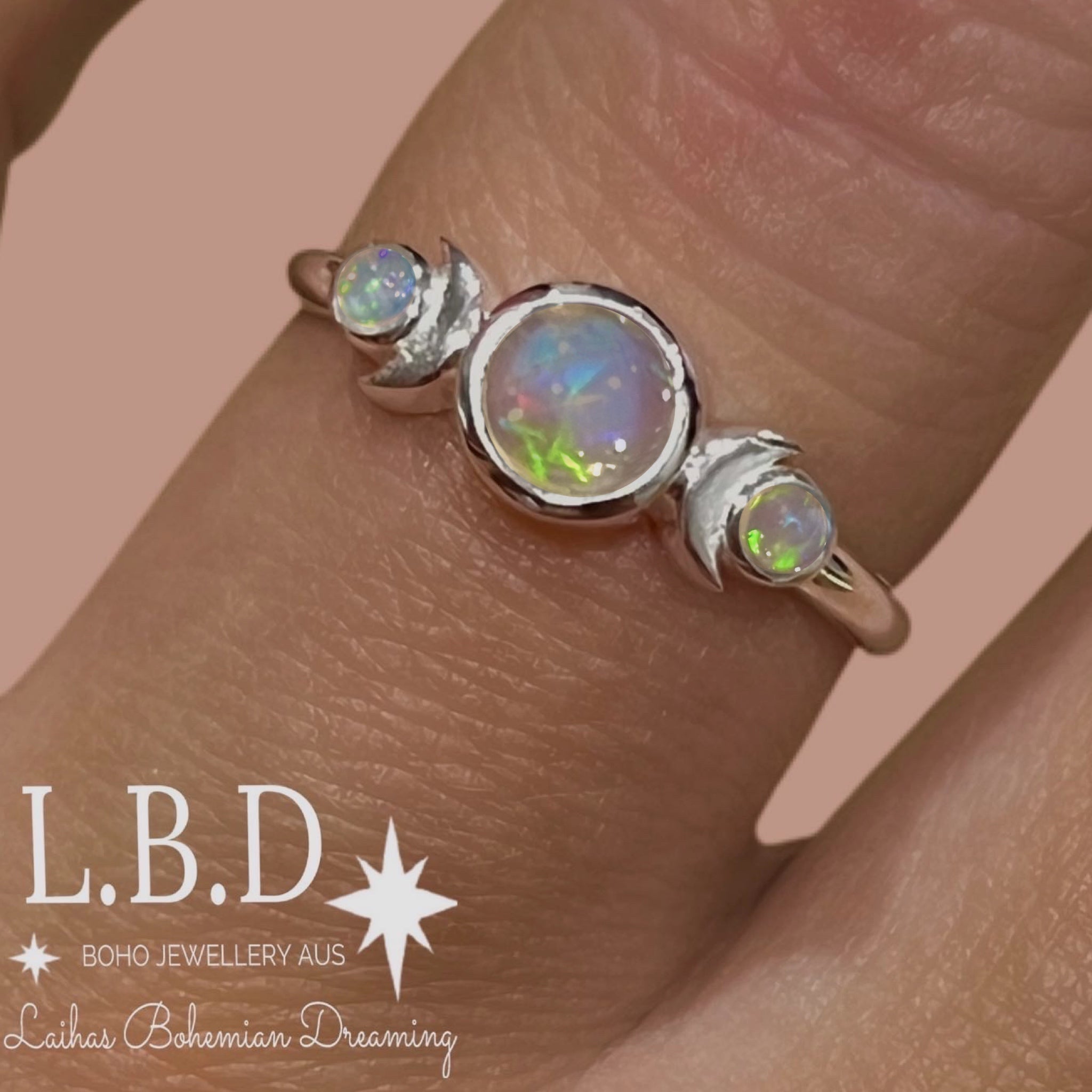Laihas Moon Tribe Crystal Opal Ring - Elegant Handmade Silver Jewelry for Women | Perfect for Boho Fashion, Wedding & Special Occasions
