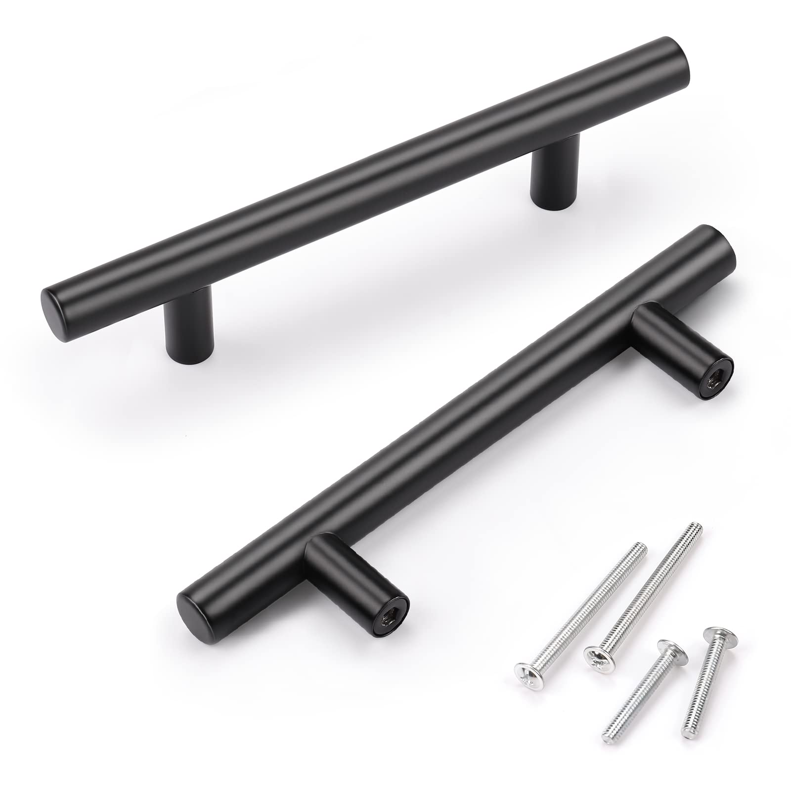 KNOBWELL 100 Pack Matte Black Cabinet Pulls - Durable Stainless Steel Kitchen Cabinet Handles (3.75
