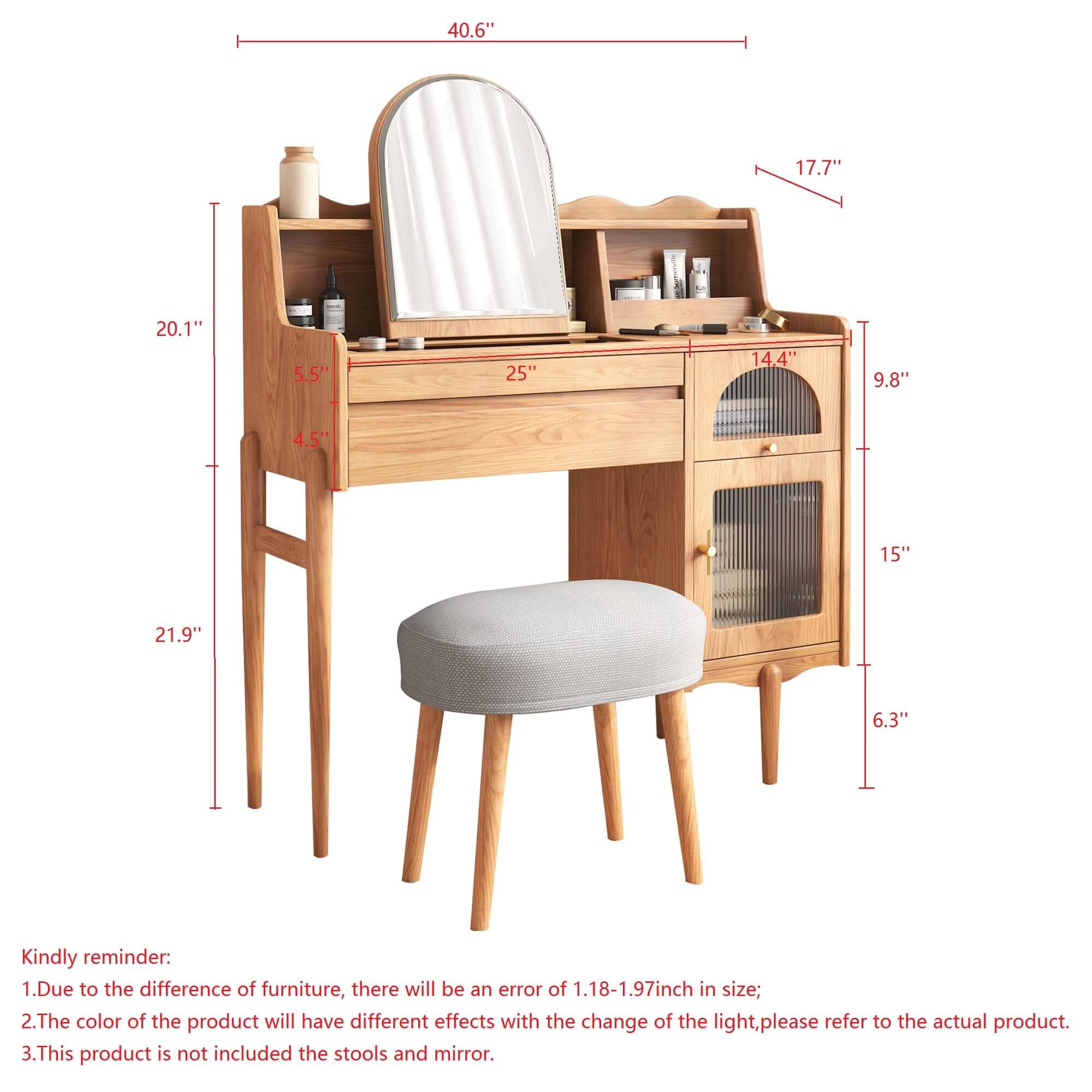 Elegant Wooden Makeup Vanity Table with Dressing Mirror, Drawers & Side Cabinet - Perfect for Bedroom, Dressing Room & Beauty Salon Organization