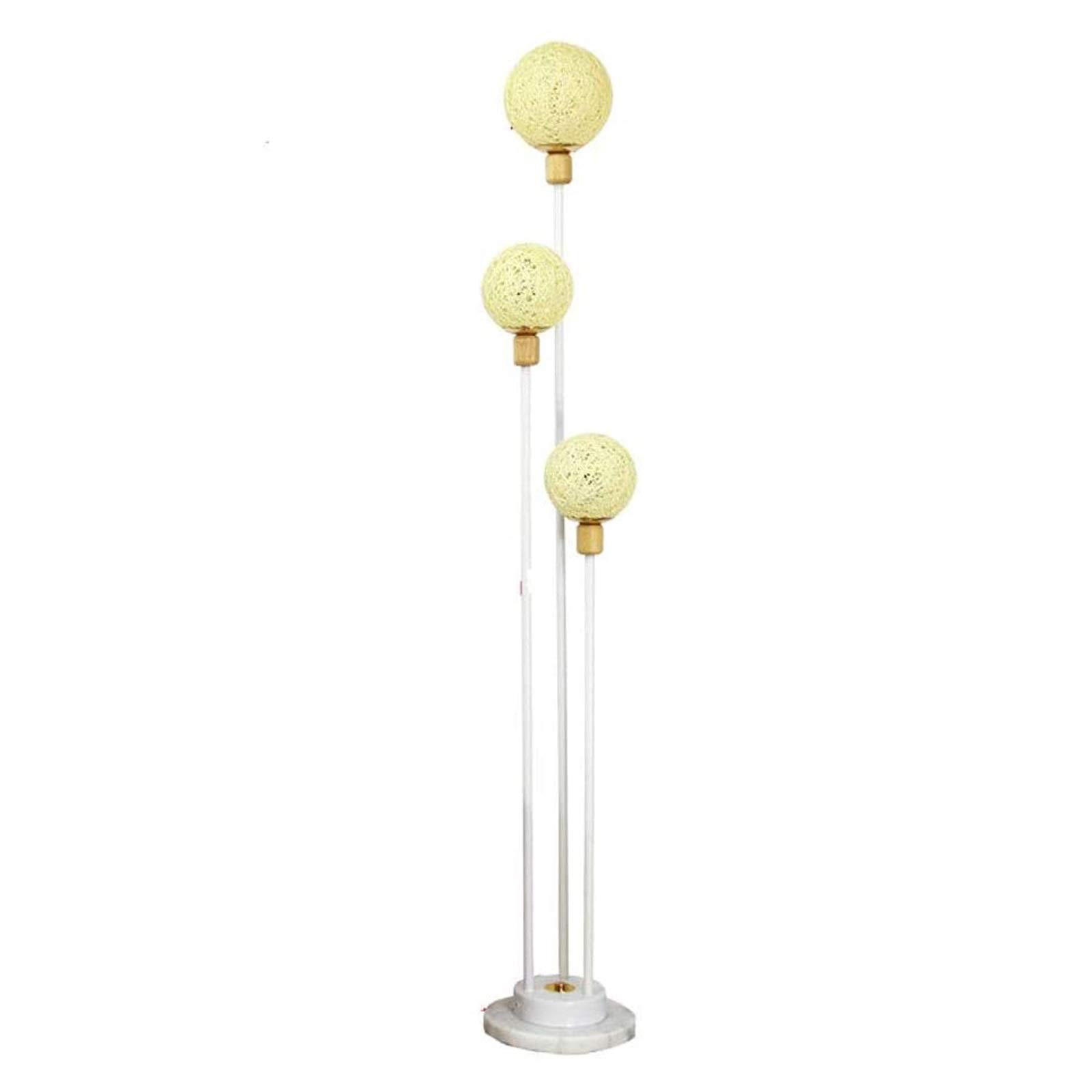 Modern 3-Light Glass Globe Floor Lamp - Tall Standing Pole Lamp with Rattan Shade for Living Room, Bedroom & Office - Elegant White Reading Light for Cozy Home Decor & Workspace Lighting