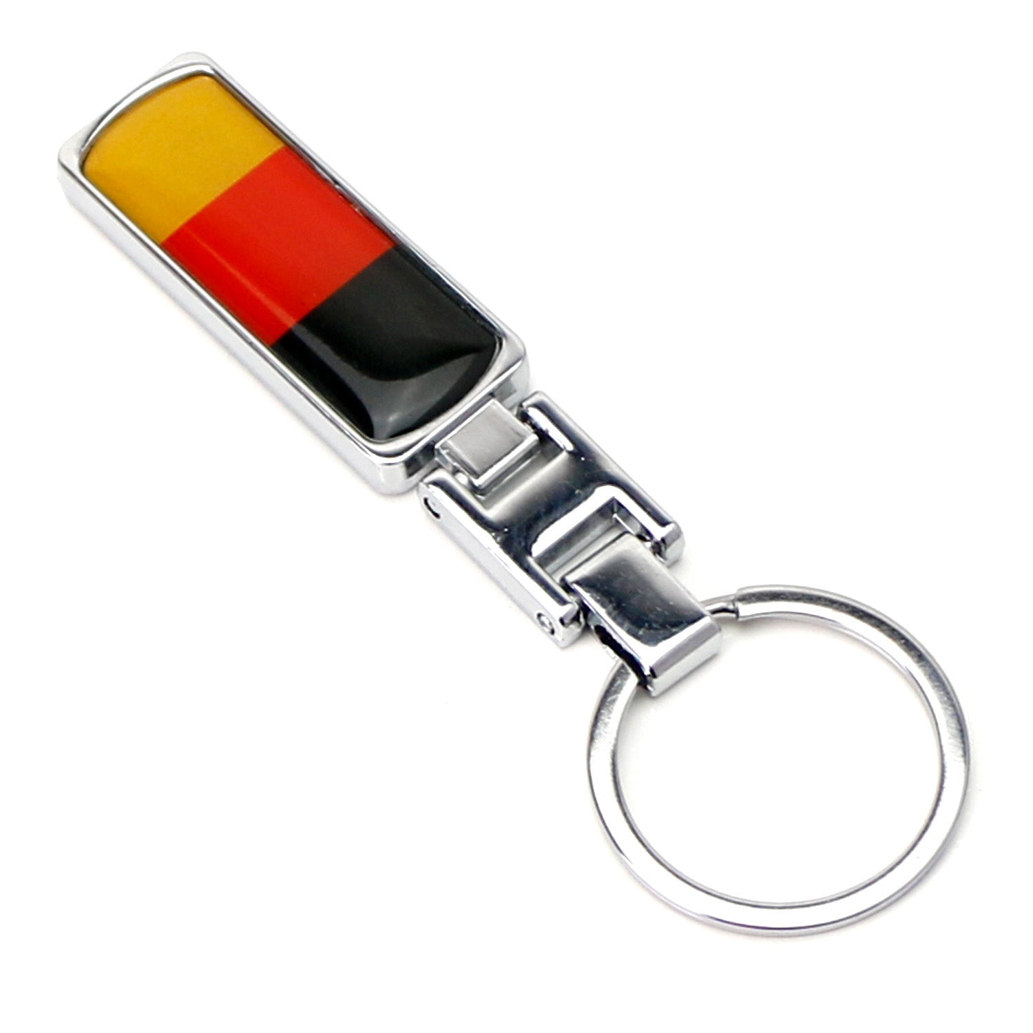 Germany Flag Design Black Red Yellow Stripe Chrome Badge Keychain Ring - Perfect for Car Keys, Backpacks & Travel Accessories