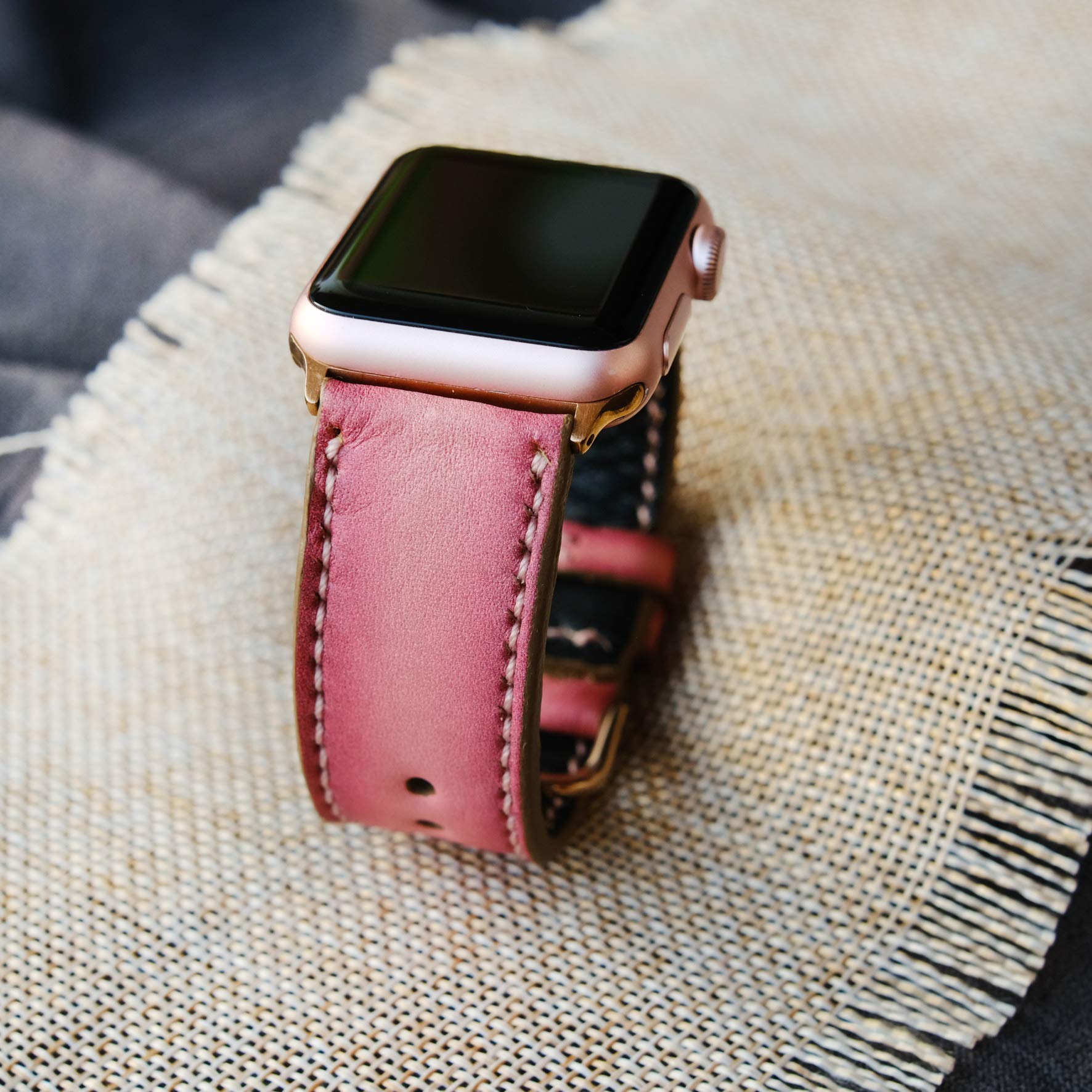 Premium Genuine Leather Apple Watch Band for 38mm 40mm 42mm 44mm - Compatible with Series 2/3/4/5/6/SE - Hand-Stitched Durable Replacement Strap for Workout, Office & Everyday Wear