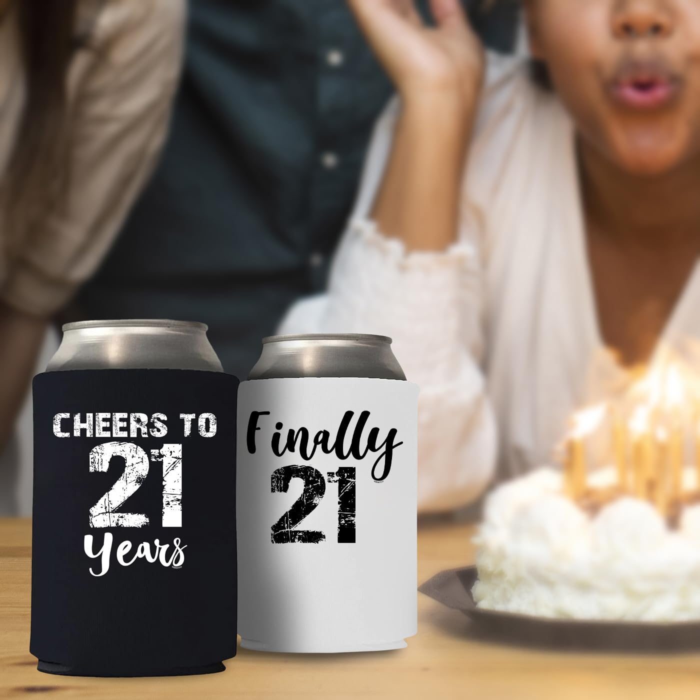 21st Birthday Can Coolie Holder - Cheers to 21 Years - Best 21st Birthday Gift for Men - Party Favors & Decorations - Perfect for Birthday Celebrations, Bar Parties & College Graduations