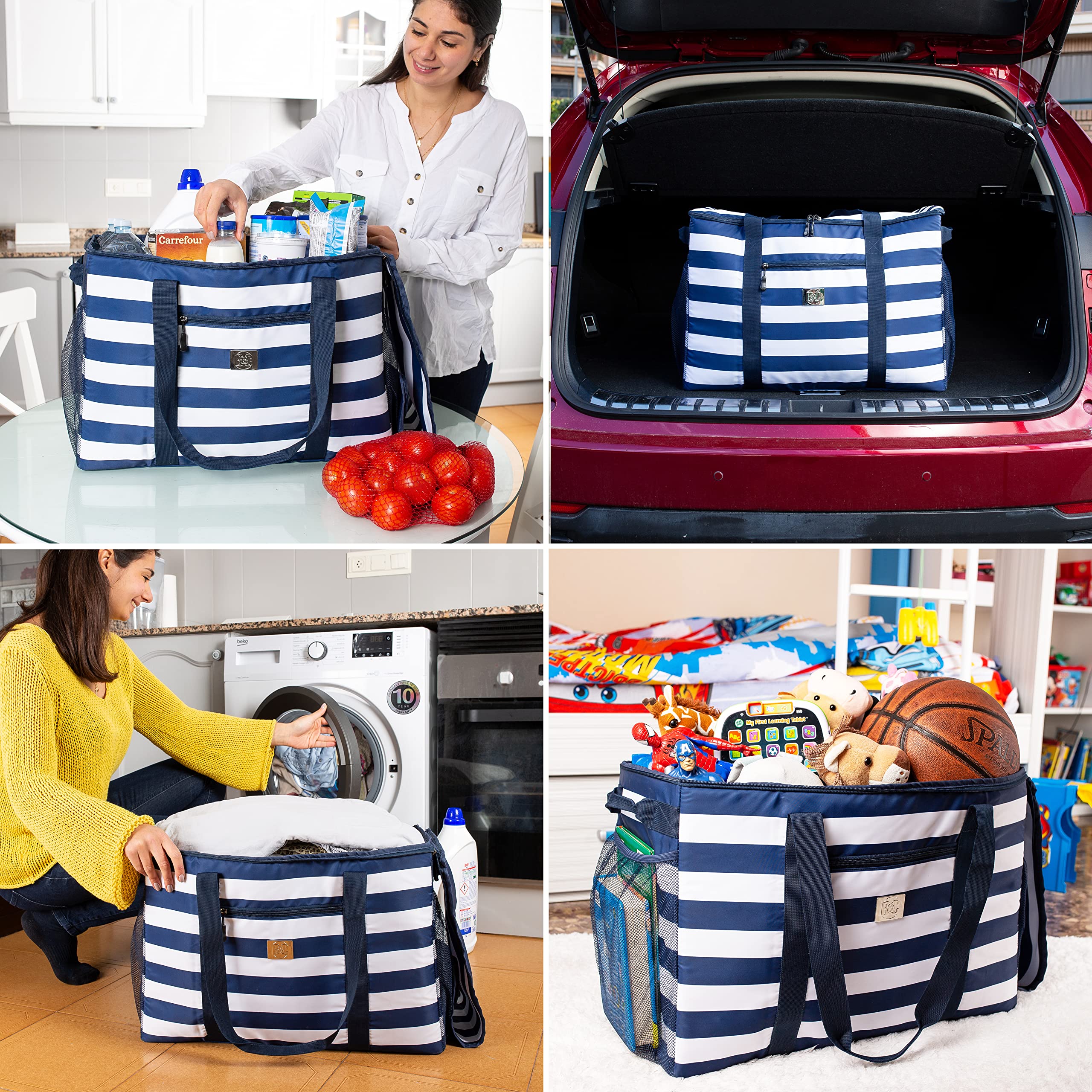 BANG&CARSEN Extra Large Waterproof Beach Tote Bag with Hard Bottom & Top Zipper - Durable Travel Shopping Bag for Women | Perfect for Beach Trips, Poolside, Gym & Grocery Shopping