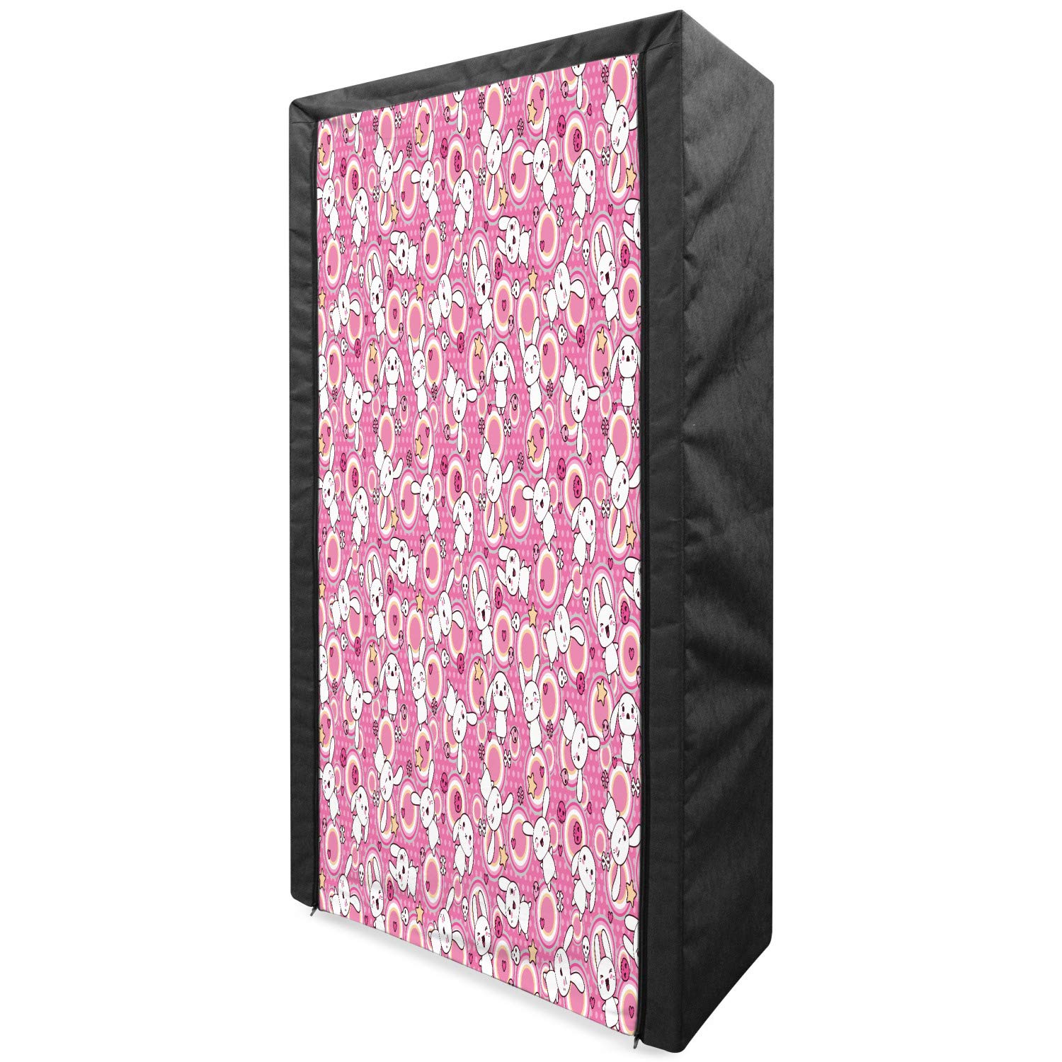 Ambesonne Cartoon Animal Portable Fabric Wardrobe - Kawaii Doodle Design with Stars, Hearts & Flowers | 33.5