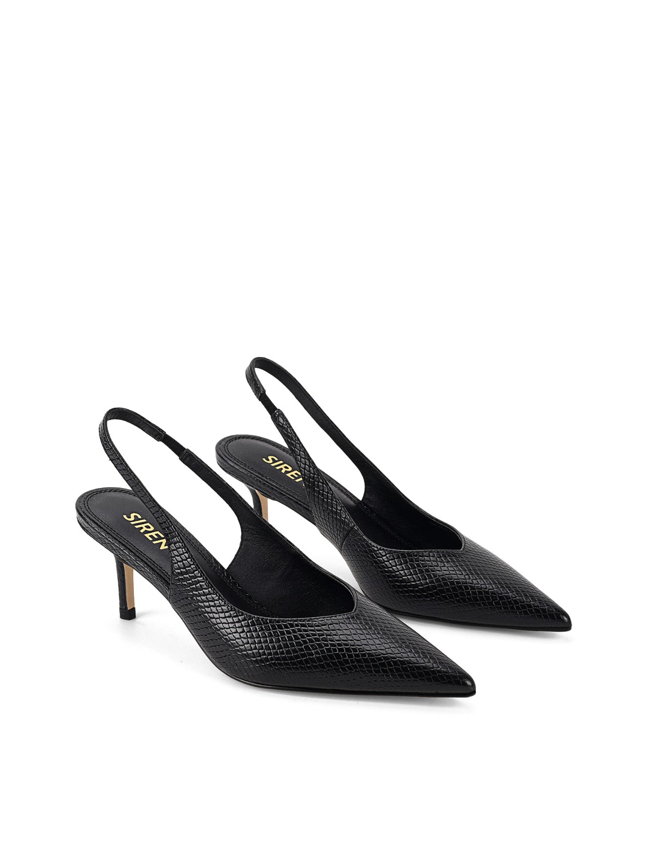 Yory Slingback Kitten Heels - Black Snake Leather Women's Shoes | Comfortable Low Heel Pumps for Work, Office & Special Occasions