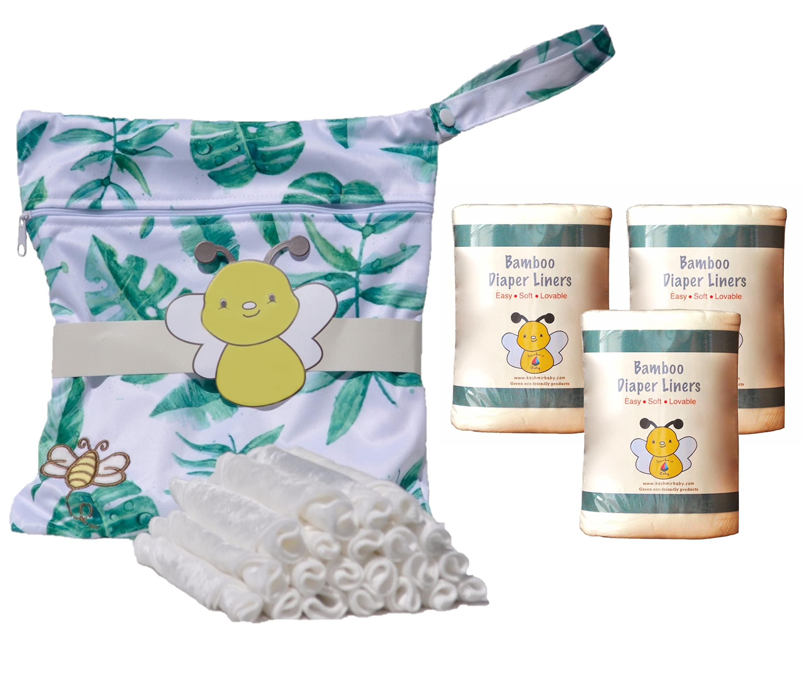 Organic Bamboo Velvet Baby Wipes (40 Pack) - Reusable & Washable Cloth Wipes with Carry Bag | 3 Rolls (300 Sheets) Bamboo Cloth Diaper Liners | Gentle for Newborns, Perfect for Diaper Changes & On-the-Go Cleaning