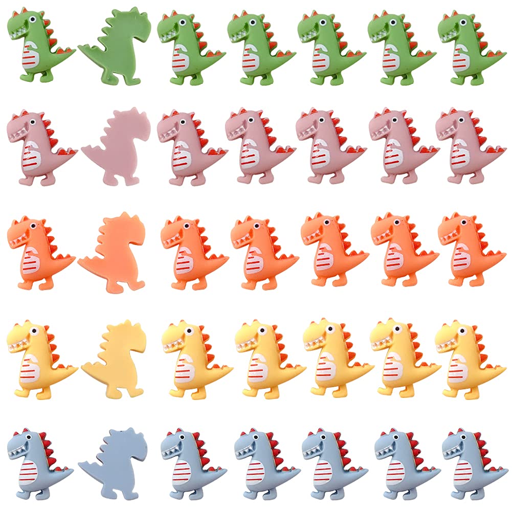 50 Pcs Colorful Cute Dinosaur Resin Flatback Charms for DIY Crafts, Jewelry Making, Scrapbooking, Hair Clips - Perfect for Kids Party Favors, Slime Decorations & Gift Embellishments