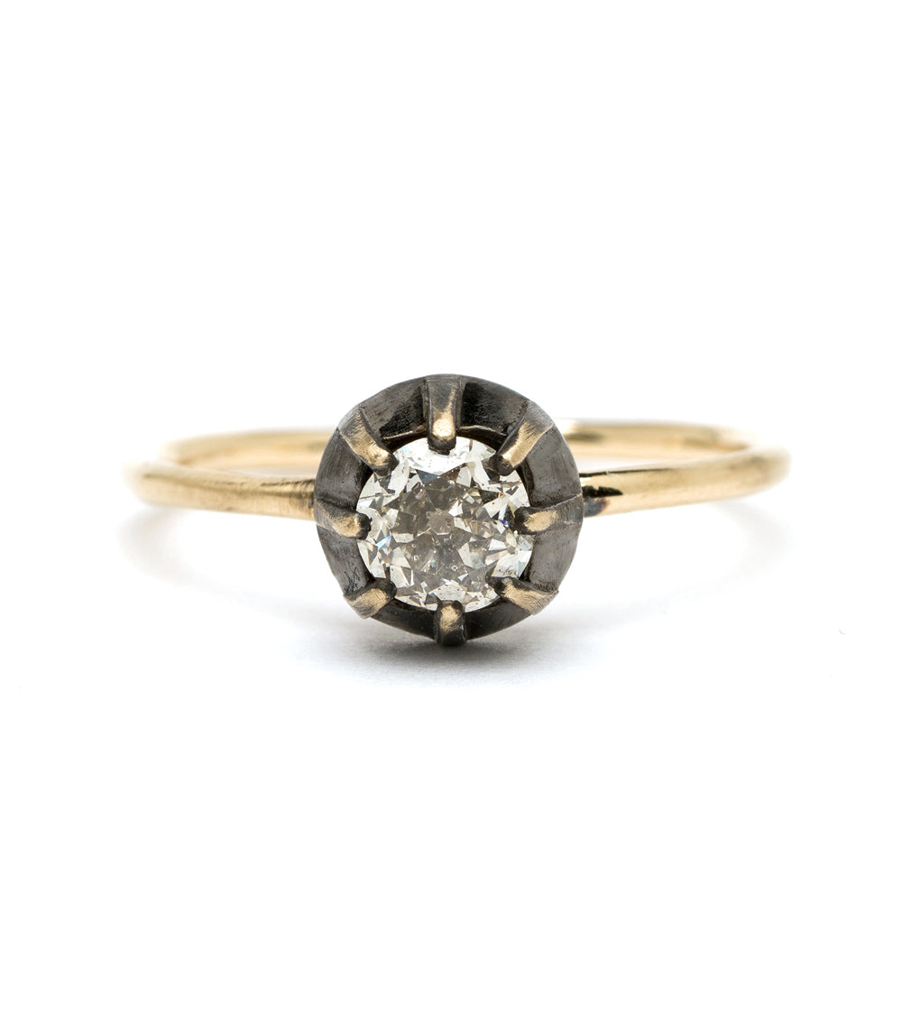 Victorian Style Bezel Set Champagne Diamond Solitaire Engagement Ring - 14K Gold Vintage Wedding Band for Her, Perfect Proposal Gift & Anniversary Jewelry