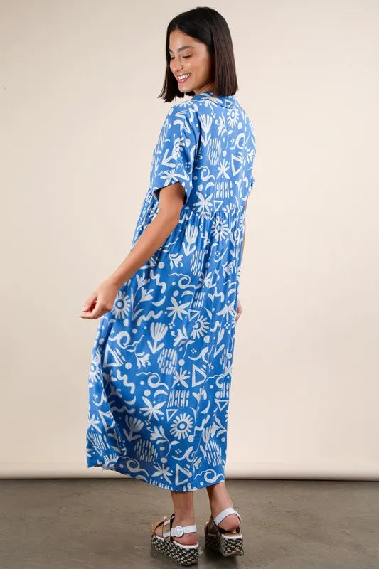 Plus Size Oversized Blue & White Striped Shirt Midi Dress for Women - Casual & Boho Style Summer Outfit for Beach, Vacation, or Everyday Wear