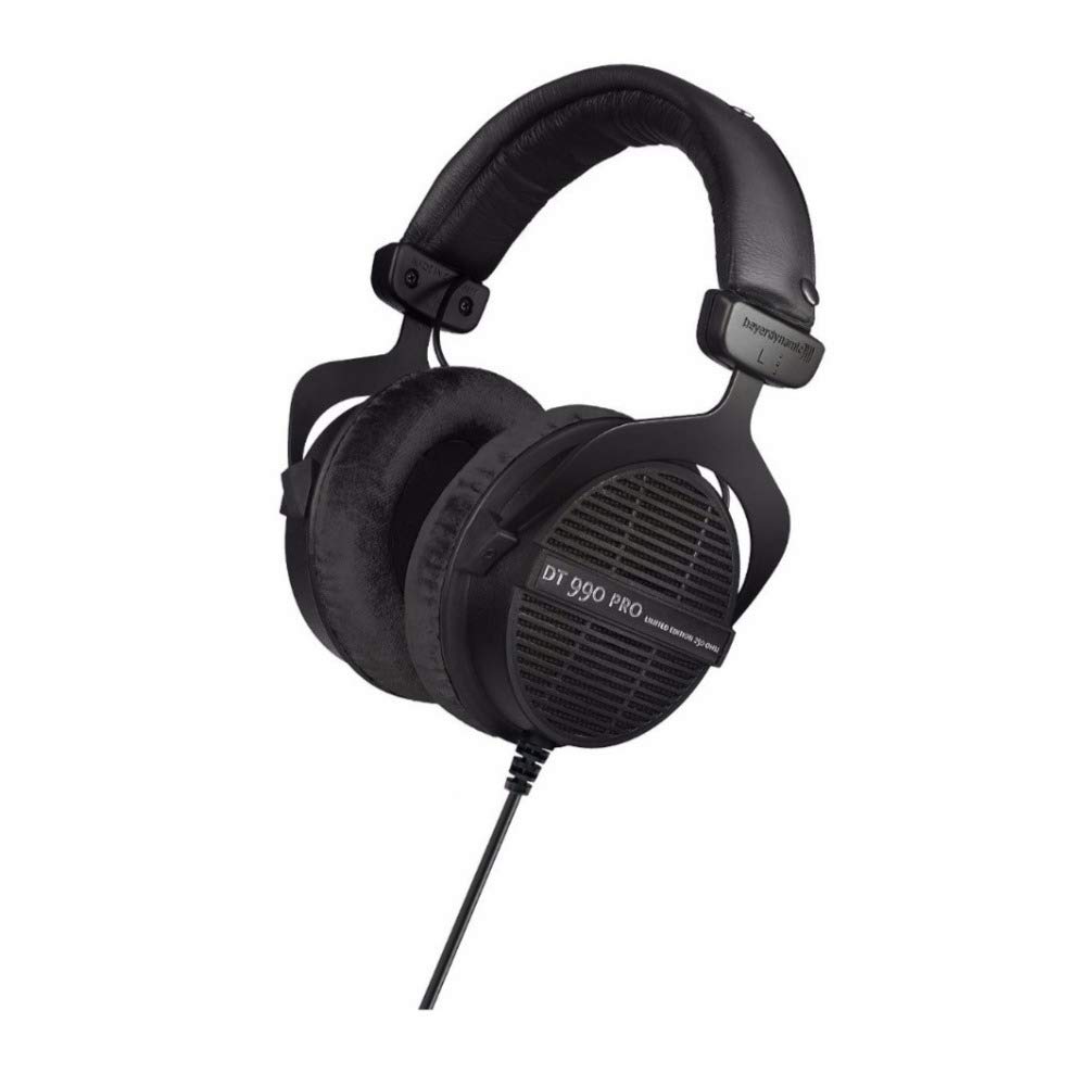 Beyerdynamic DT 990 PRO Studio Headphones - Premium Over-Ear Headset for Music Production & Gaming (Limited Ninja Black Edition) with Aluminum Stand & Hard Case Bundle - Perfect for Home Studio, Recording & Professional Audio Work