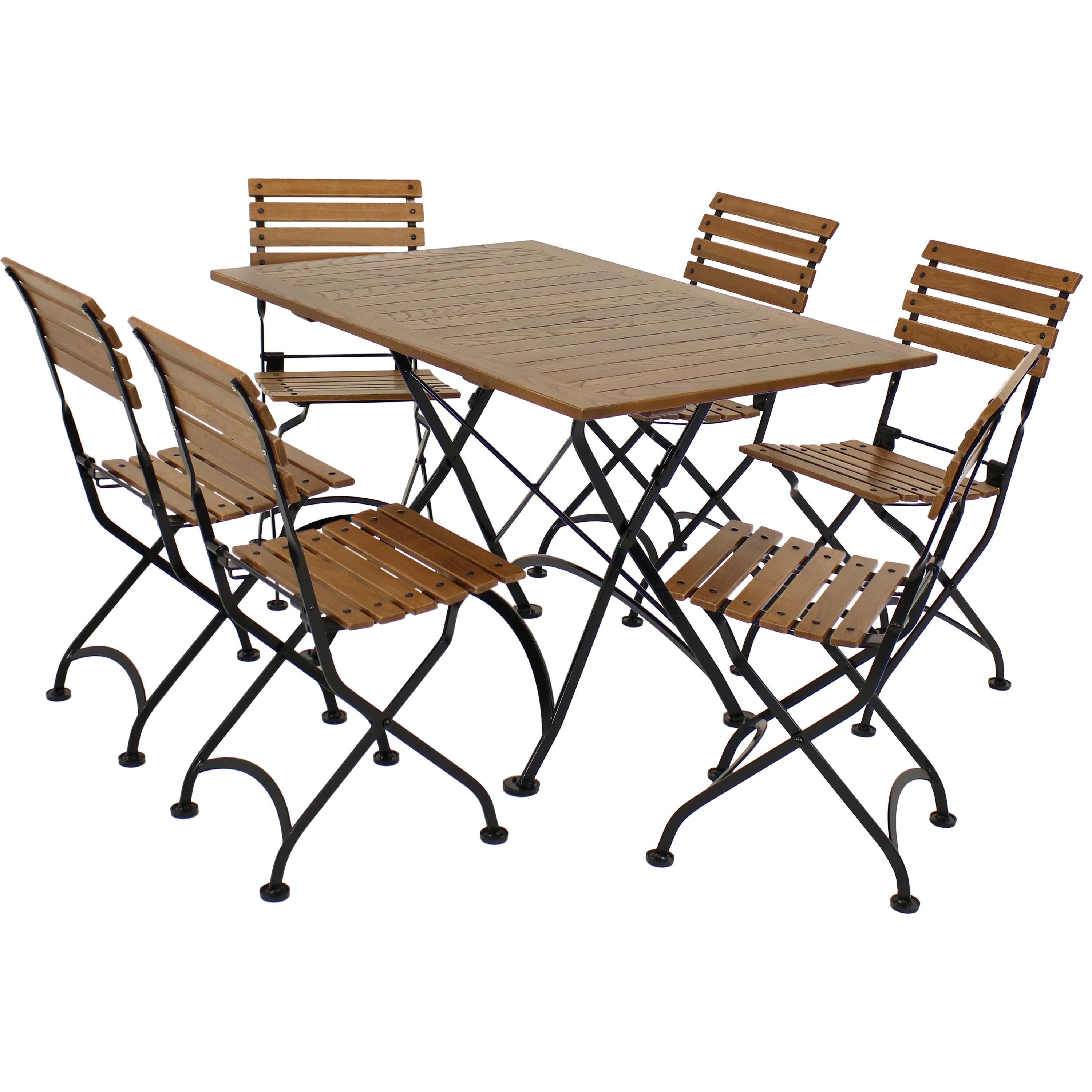 Sunnydaze 7-Piece Folding Table and Chairs Set - European Chestnut Wood Patio Furniture for Outdoor Dining, Picnics, and Garden Parties