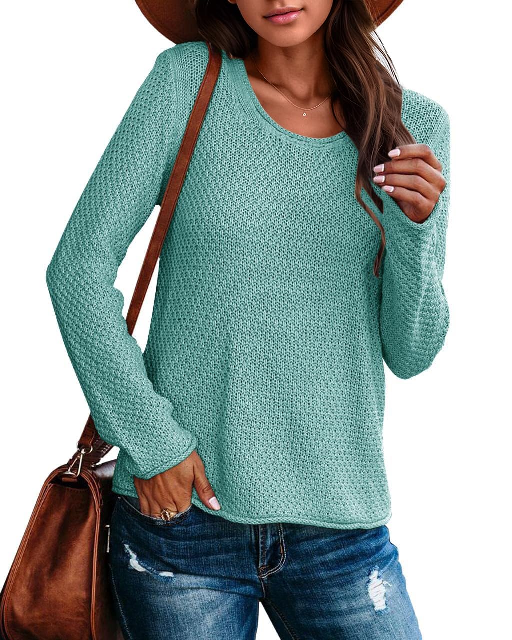 Ebifin Women's Crew Neck Pullover Sweater - Solid Color Casual Knit Top | Warm & Lightweight Winter Sweater for Women | Perfect for Office, Dating & Fall Outfits