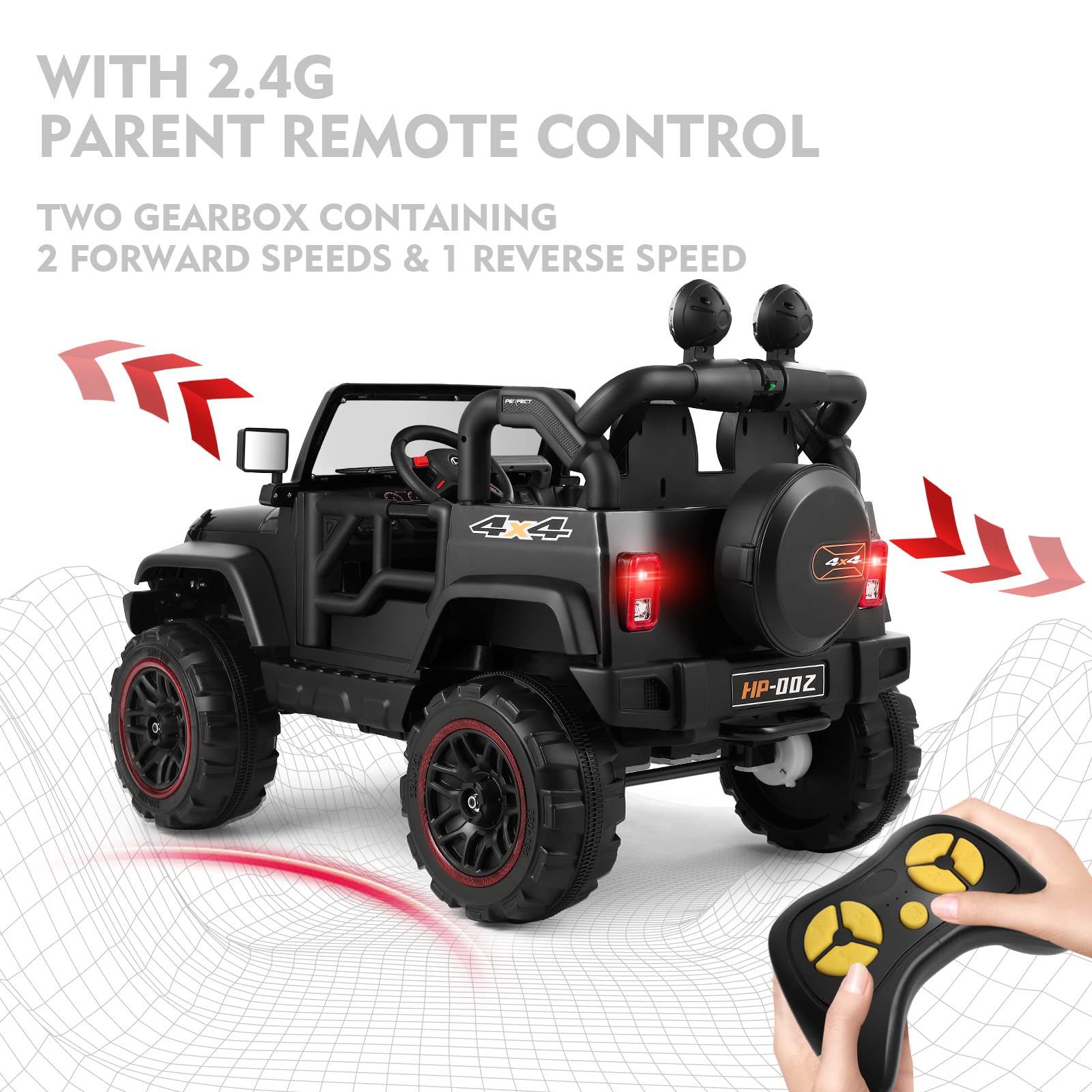 12V7AH Kids Electric Ride-On Truck with Parental Remote Control - 2-Seater Children's Car with Music, LED Lights & Spring Suspension - Perfect for Outdoor Play & Backyard Fun (Black)
