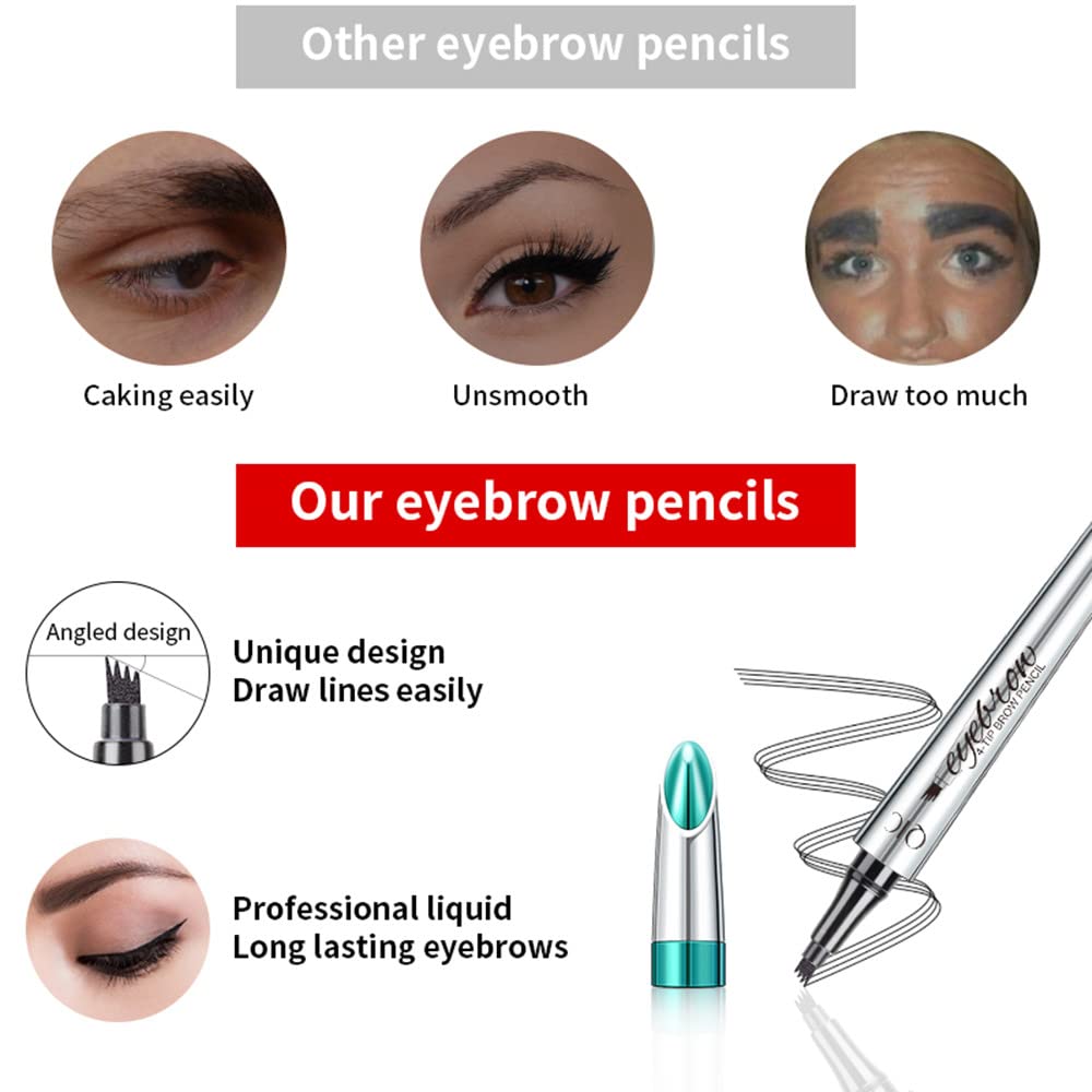 JMason Waterproof Tattoo Eyebrow Pencil - Professional Long Lasting Makeup with Quick Drying No Smudge Formula, 4-Point Tip Design (02 Dark Brown) for Everyday Makeup & Special Occasions