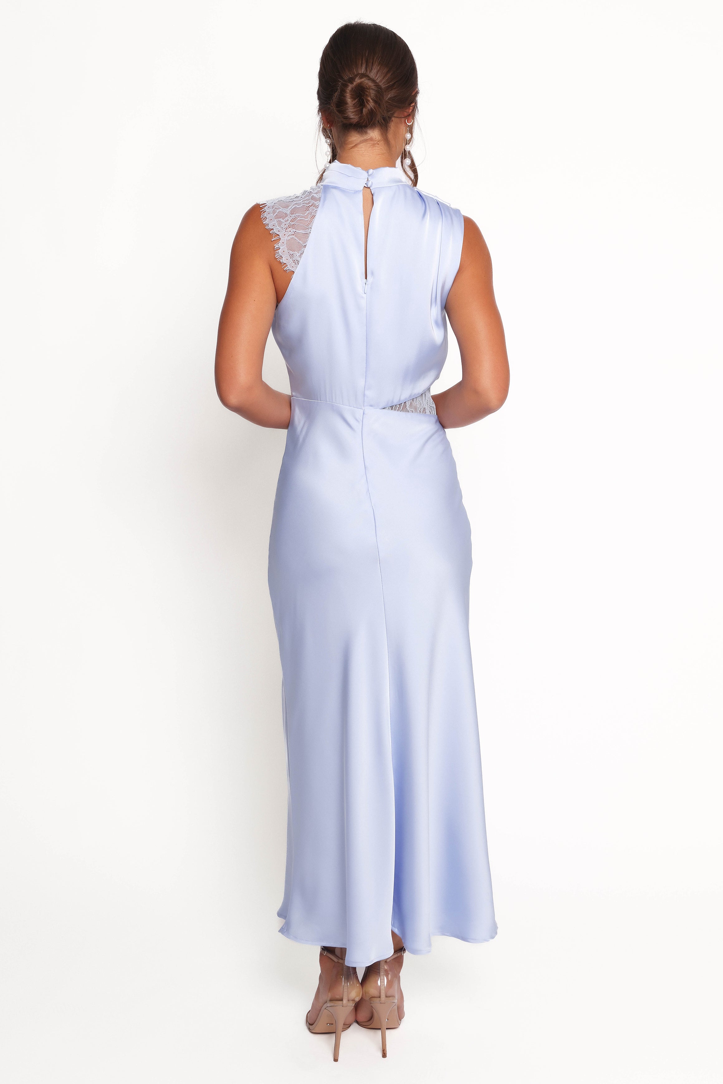 Anabelle Halter Neck Lace Maxi Dress for Women - Elegant Baby Blue Summer Beach Wedding Party Gown - Perfect for Beach Vacations, Evening Parties, and Special Occasions
