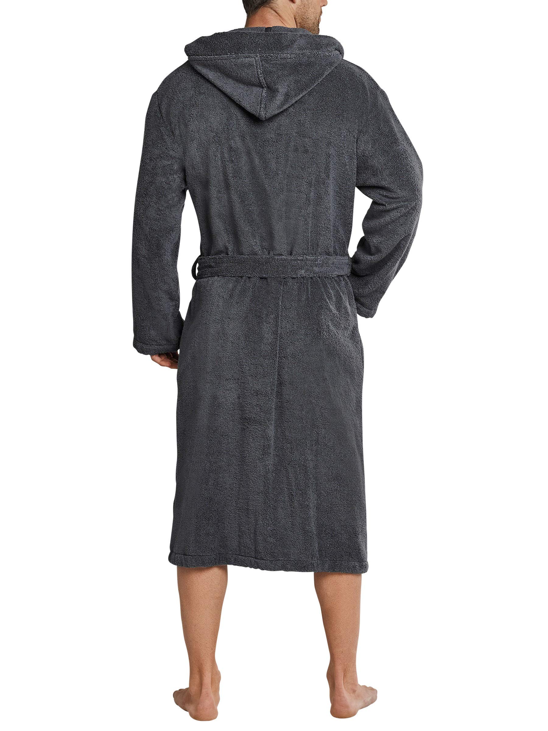 Premium Men's Cotton Hooded Bathrobe - Soft & Absorbent for Spa, Beach & Lounge - Size L, Grey - Perfect for Relaxation After Shower or Pool