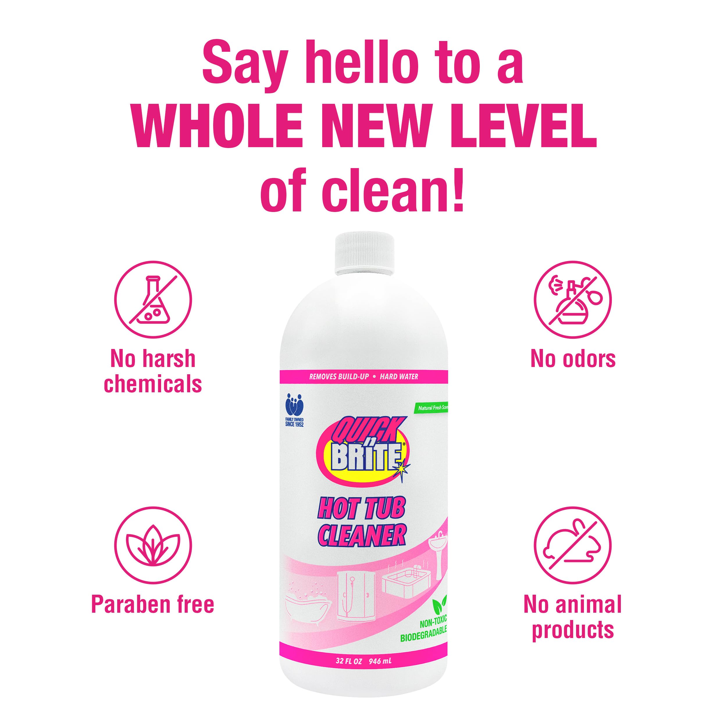 Quick N Brite Heavy Duty Hot Tub Cleaner Kit - Non-Abrasive Cleaning Gel with Sponge & Microfiber Cloth, 32 oz | Removes Stains, Scum & Buildup | Safe for All Hot Tub Surfaces | Ideal for Jacuzzis, Spas & Whirlpools (Packaging May Vary)