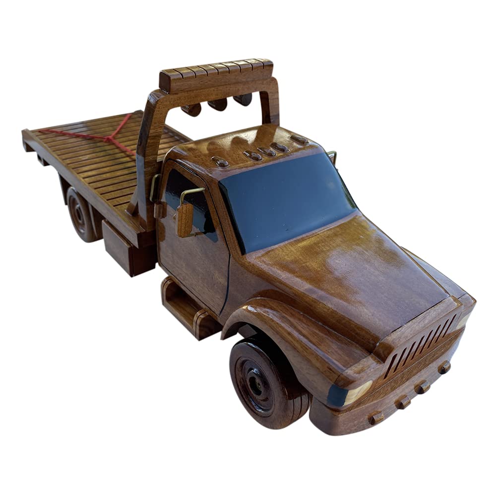 Premium Mahogany Wood Flatbed Tow Truck Model - Collectible Miniature Desktop Truck for Office Decor, Gifts & Car Enthusiasts - Perfect for Home, Office Display & Model Car Collections