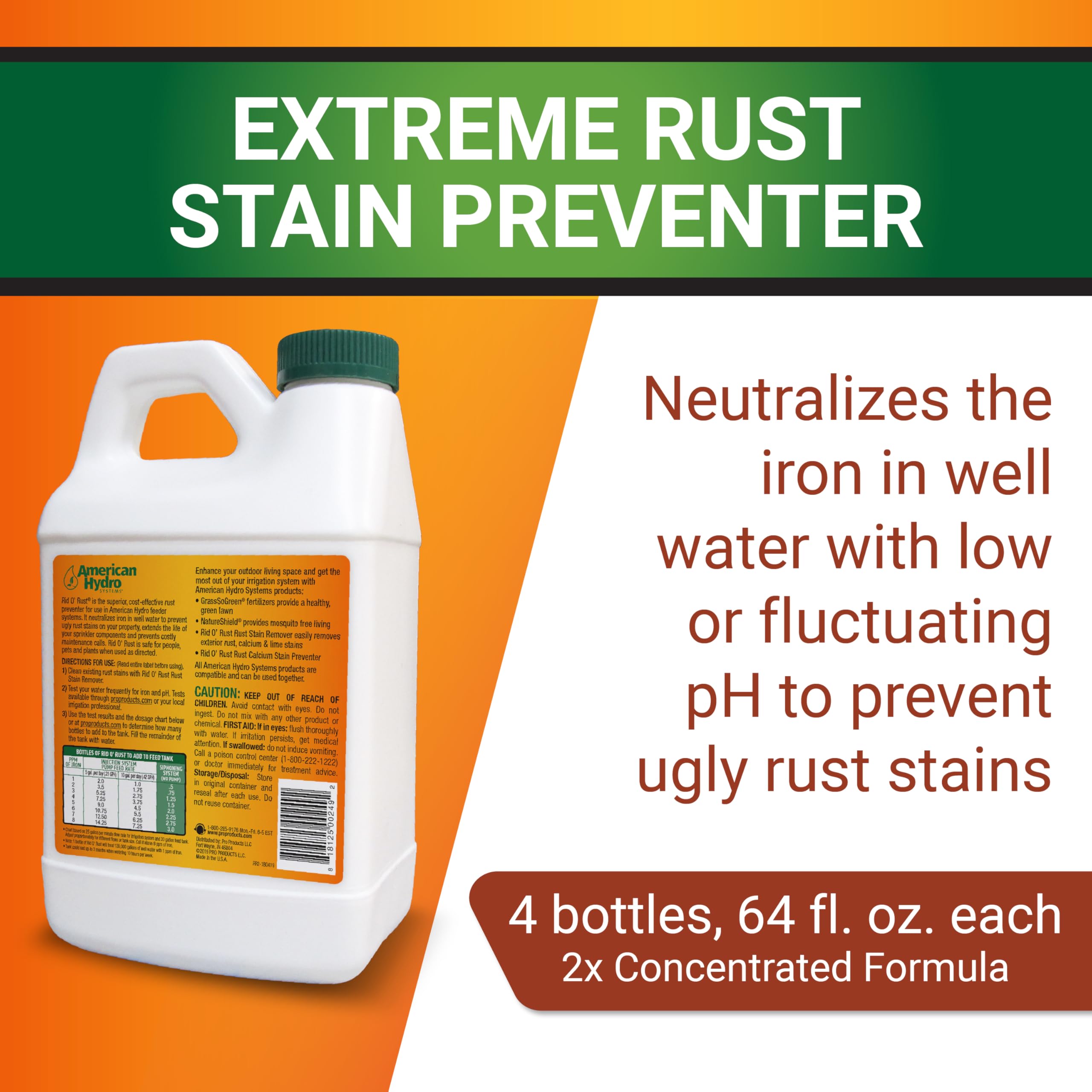Rid-O-Rust Outdoor Rust Preventer Spray - 64oz (4 Pack) - Heavy Duty Water-Based Formula Prevents Rust & Stains from Irrigation - Ideal for Garden Tools, Fences, Outdoor Furniture & Metal Surfaces