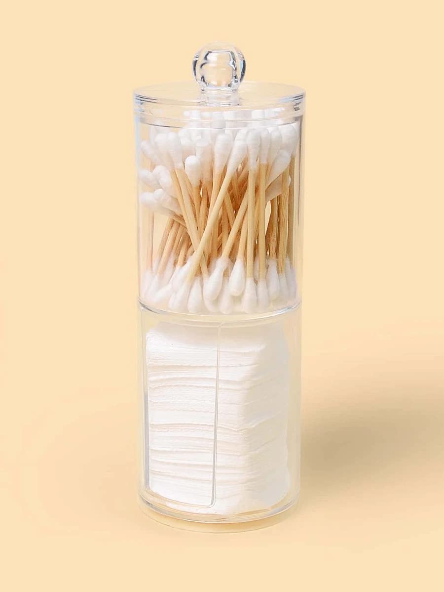 Acrylic 2-in-1 Makeup Organizer with Cotton Bud, Pad & Wool Holders | Bathroom & Bedroom Storage Solution | Perfect for Vanity, Dresser & Travel Cosmetic Organization