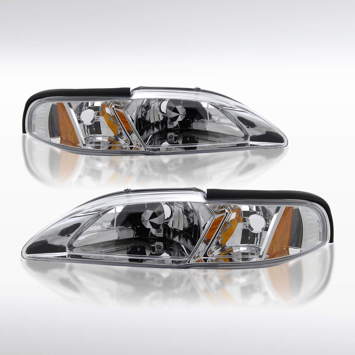 AUTOZENSATION 1994-1998 Ford Mustang Headlights & Corner Lights Pair - Chrome Housing with Clear Lens (Left & Right) - Perfect for Restoration Projects & Night Driving