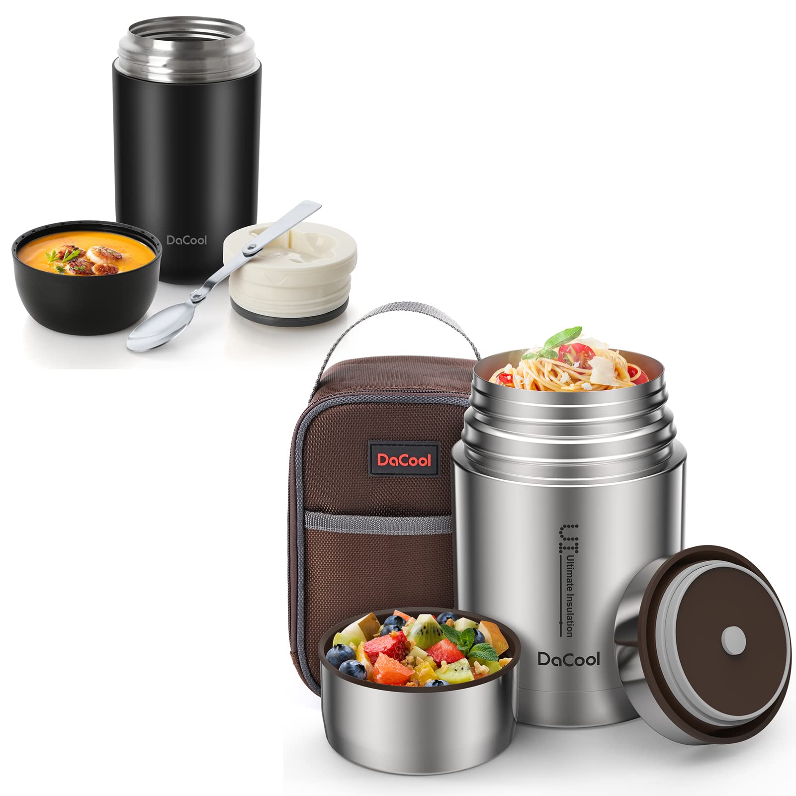 DaCool 24 oz & 27 oz Insulated Food Thermos for Adults - Leakproof Hot & Cold Lunch Container with Thermal Bag - Perfect for Office, School, Hiking & Travel