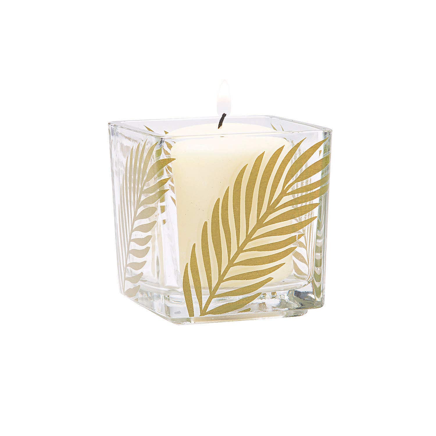 Fun Express Palm Leaf Square Votive Candle Holders - Set of 6 for Wedding Decor, Home Decor, and Table Centerpieces - Natural Rustic Candle Accessories for Special Occasions