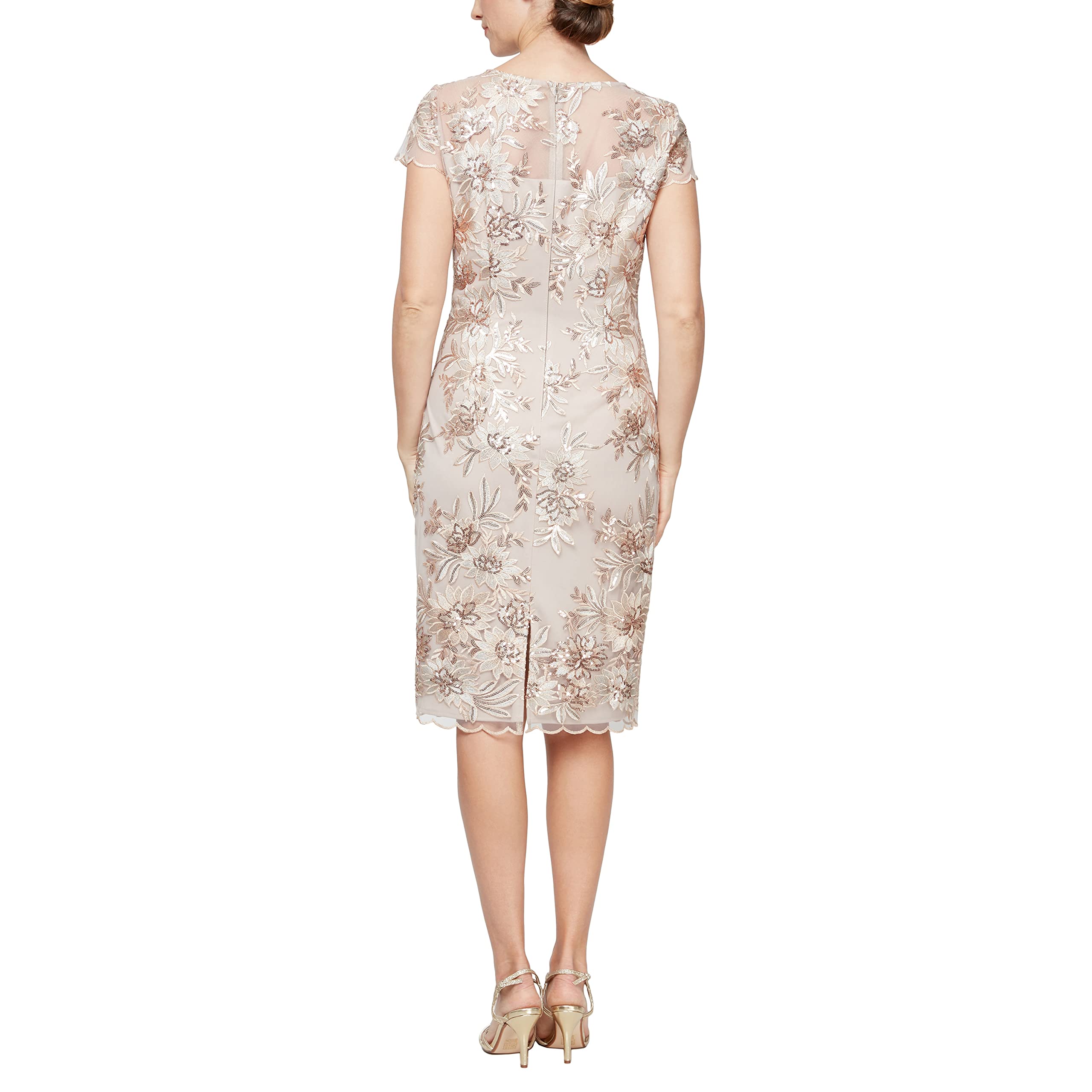 Alex Evenings Women's Short Floral Embroidered Cocktail Dress - Wedding Guest & Formal Gown for Parties, Bridal Showers, Evening Events (Petite & Regular Sizes)
