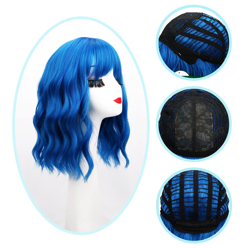 Bob Wig with Bangs - Shoulder Length Loose Wavy Synthetic Hair Cosplay Wig in Vibrant Blue | Perfect for Halloween Costumes, Cosplay Events & Themed Parties