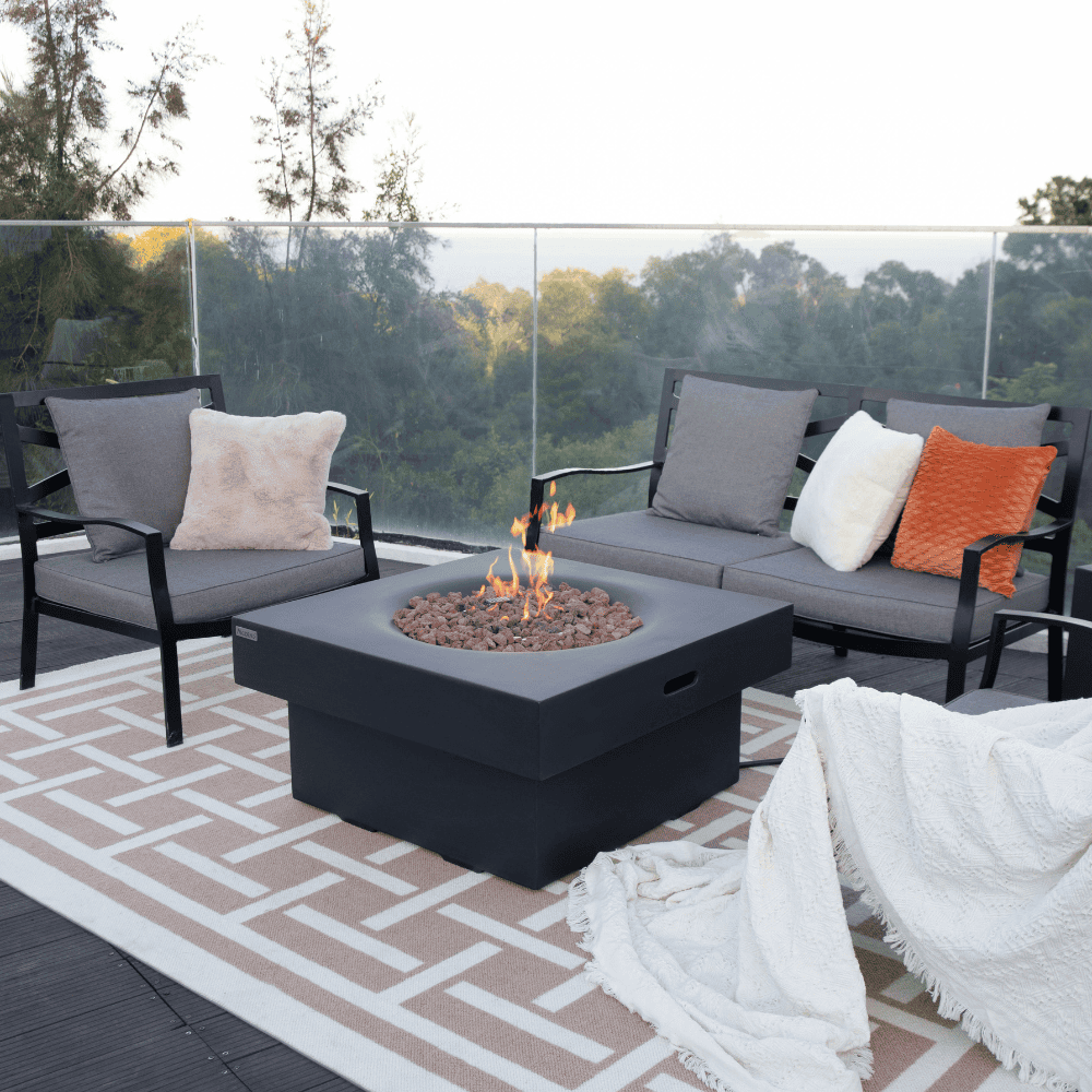 Branford Outdoor Concrete Fire Table - Durable & Weatherproof Fire Pit for Patio, Backyard, and Garden - Perfect for Entertaining & Relaxing