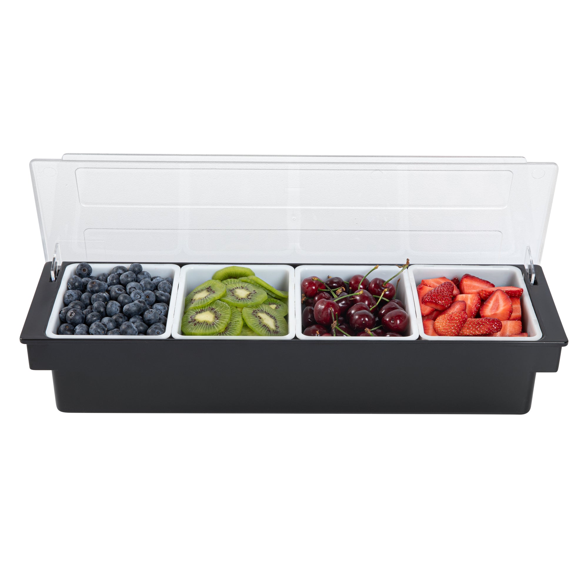 **Bar Lux Black Plastic Condiment Caddy - 4 Compartment Organizer (19.5