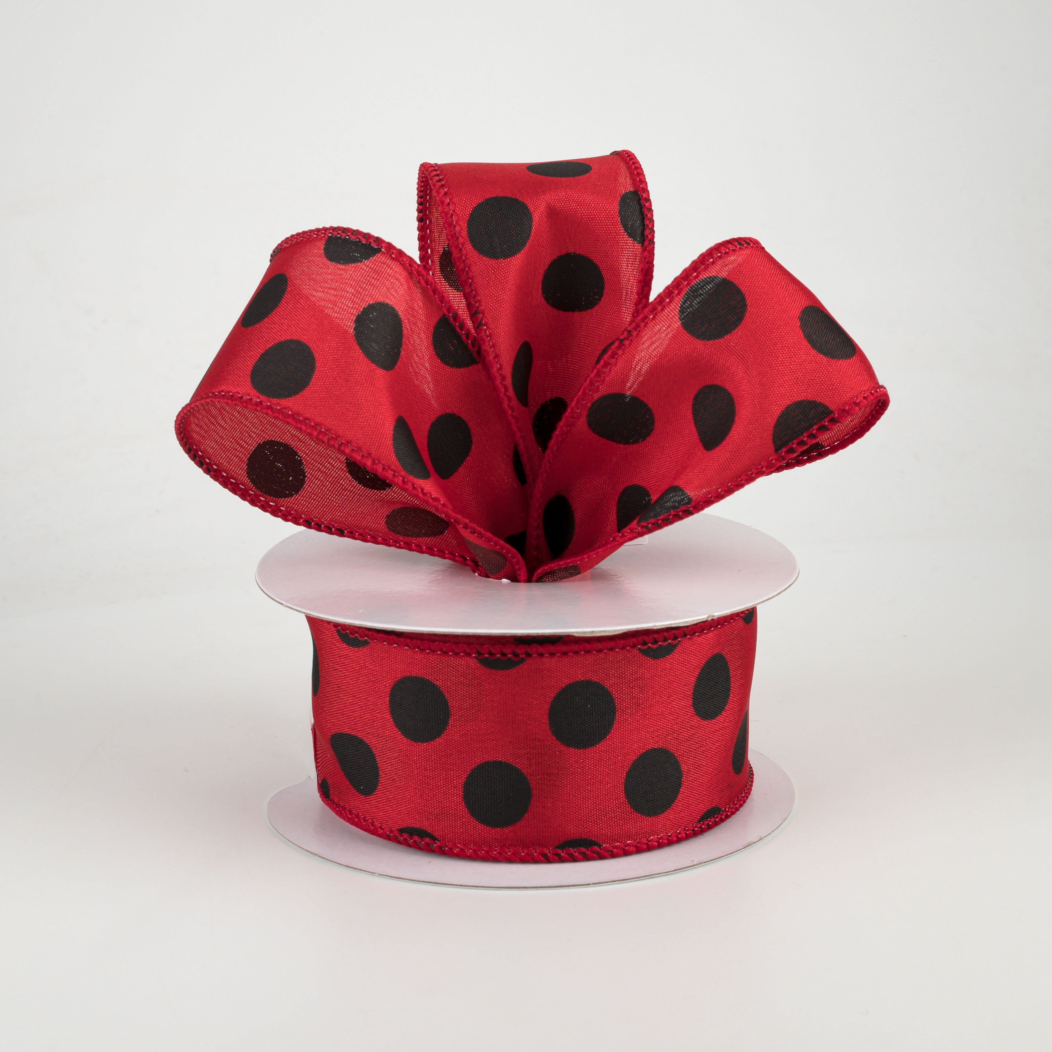 1.5 Inch Big Polka Dot Ribbon - Red and Black Grosgrain Ribbon (10 Yards) for Gift Wrapping, DIY Crafts, Hair Bows, and Party Decorations