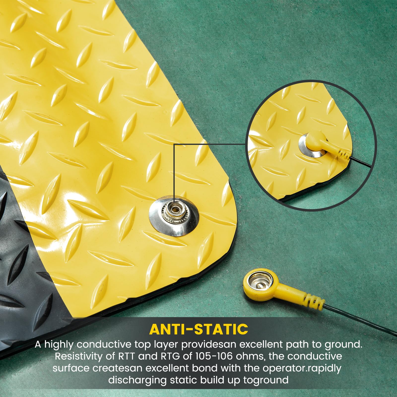 3' x 5' ESD Anti-Fatigue Conductive Mat - Heavy Duty Diamond Plate Floor Mat with Soft Sponge & Non-Slip Surface, 3/4
