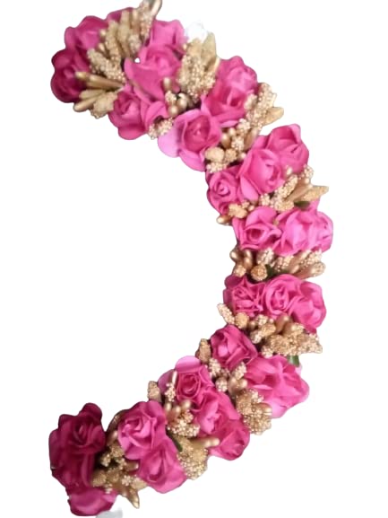 Vanshika Hair Gajra for Bun - Traditional Indian Dance Hair Accessories for Bharatnatyam & Kuchipudi - Women & Girls Hair Jewelry (Pack of 1, Pink) - Perfect for Weddings, Performances & Cultural Events