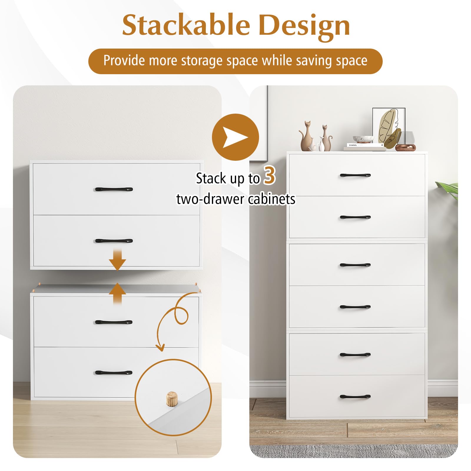 Giantex 2-Drawer Stackable Dresser Organizer with Handles - Horizontal Storage Cube for Bedroom, Living Room, Office & Closet - White (Perfect for Small Spaces & Home Organization)