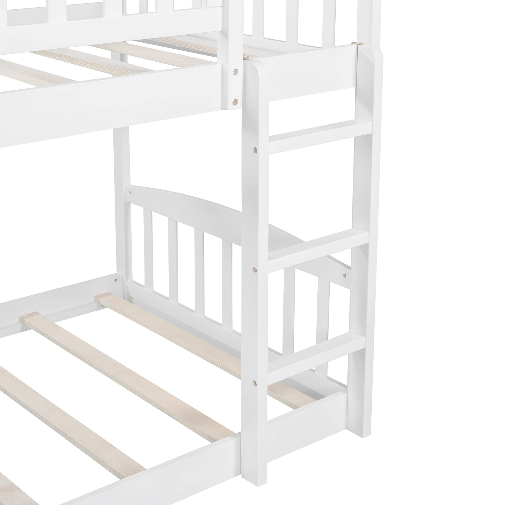 Kids Twin Over Twin Low Bunk Bed with Slide, Ladder & 2 Drawers - Solid Wood Floor Bunk Bed for Boys & Girls - Perfect for Small Bedrooms, Shared Kids Rooms & Space-Saving Sleep Solutions