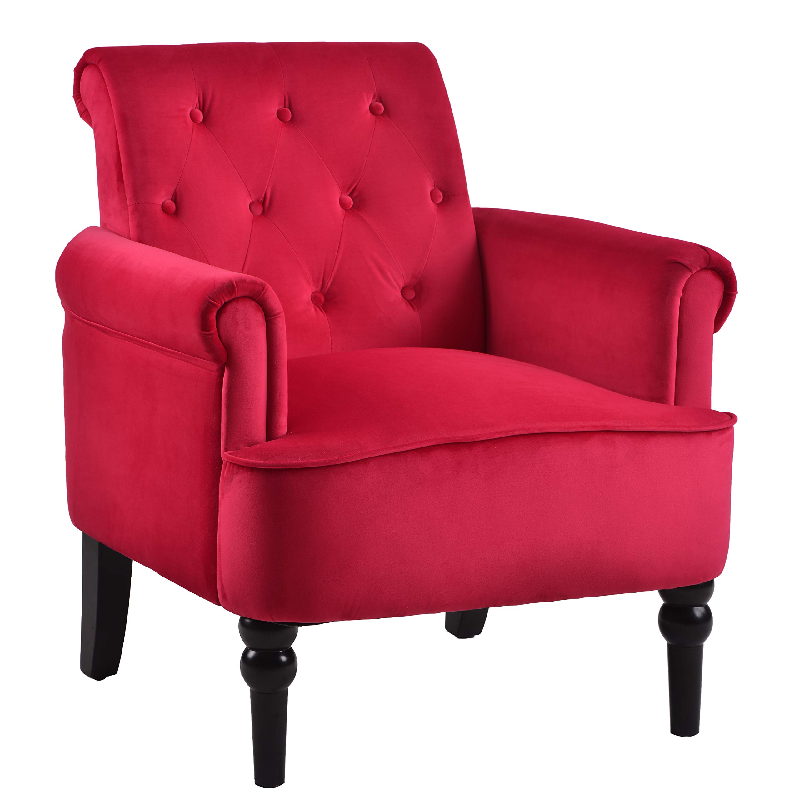 Mid Century Modern Accent Chair with Padded Seat & Button Tufted Design - Velvet Upholstered Armchair for Small Spaces - Perfect for Home Office, Living Room & Bedroom Decor (Deep Burgundy) - Cozy Reading Nook & Conversation Piece
