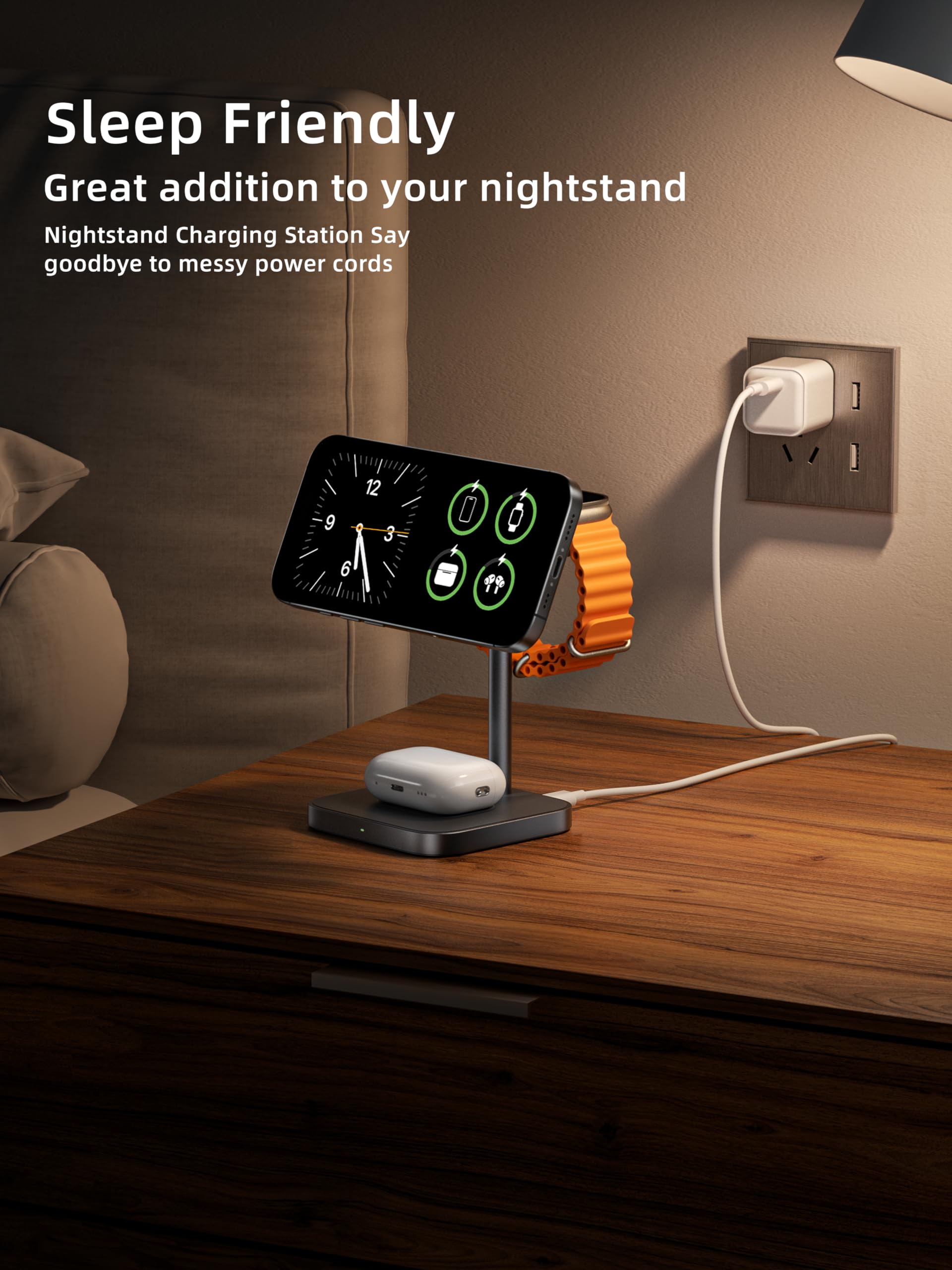LULULOOK [Qi2 Certified] 3-in-1 Magnetic Wireless Charging Station - 15W Fast Charger Stand for iPhone 16/15/14/13/12, AirPods & Apple Watch with 30W GaN USB-C Adapter | Premium Aluminum Alloy Design | Perfect for Home, Office & Travel Charging