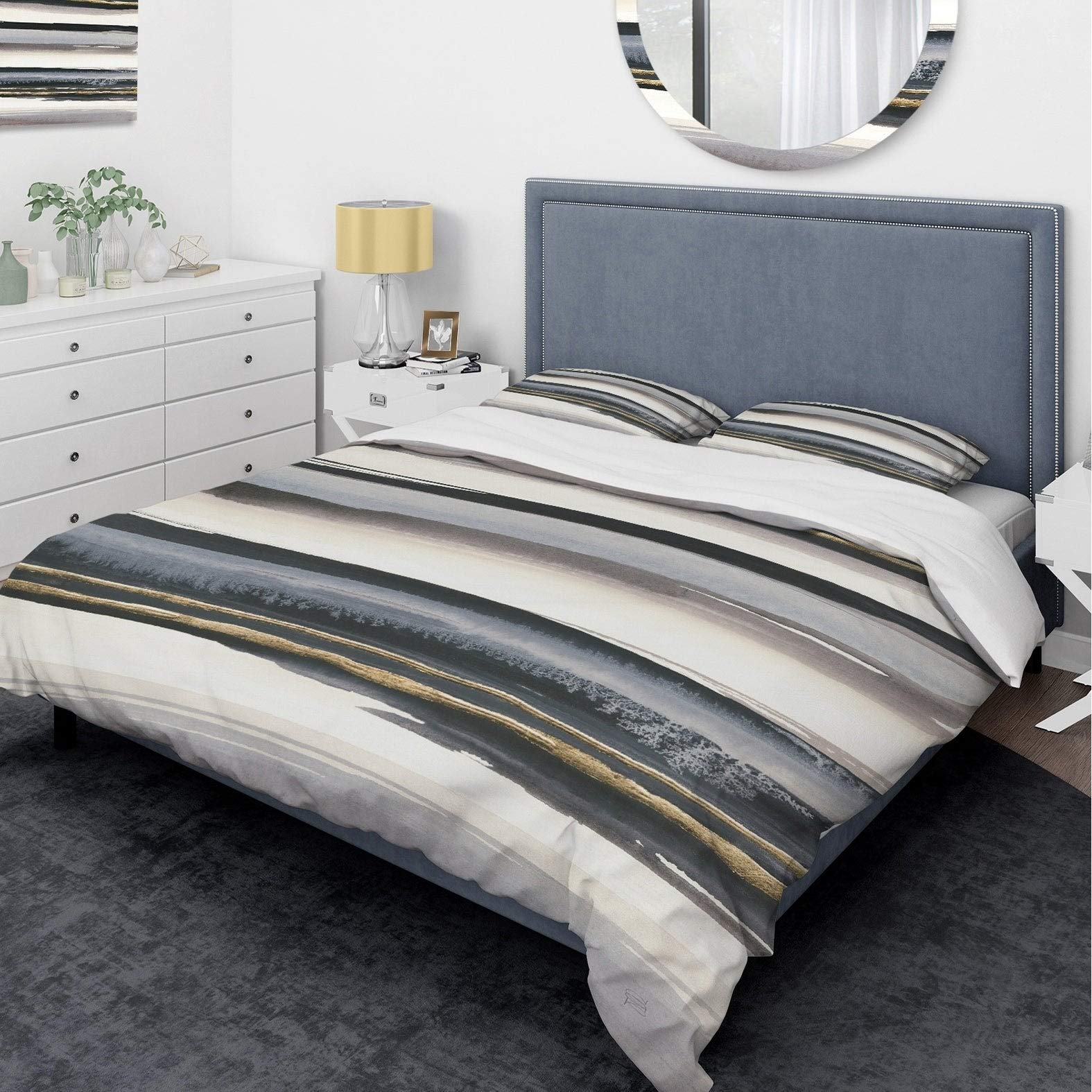 Designart 'Gold Watercolor Amethyst I' Luxury Bedding Set - Full/Queen Duvet Cover + 2 Pillow Shams (Comforter Not Included) | Elegant Glam Bedroom Decor for Master Suite, Guest Room & Airbnb Styling