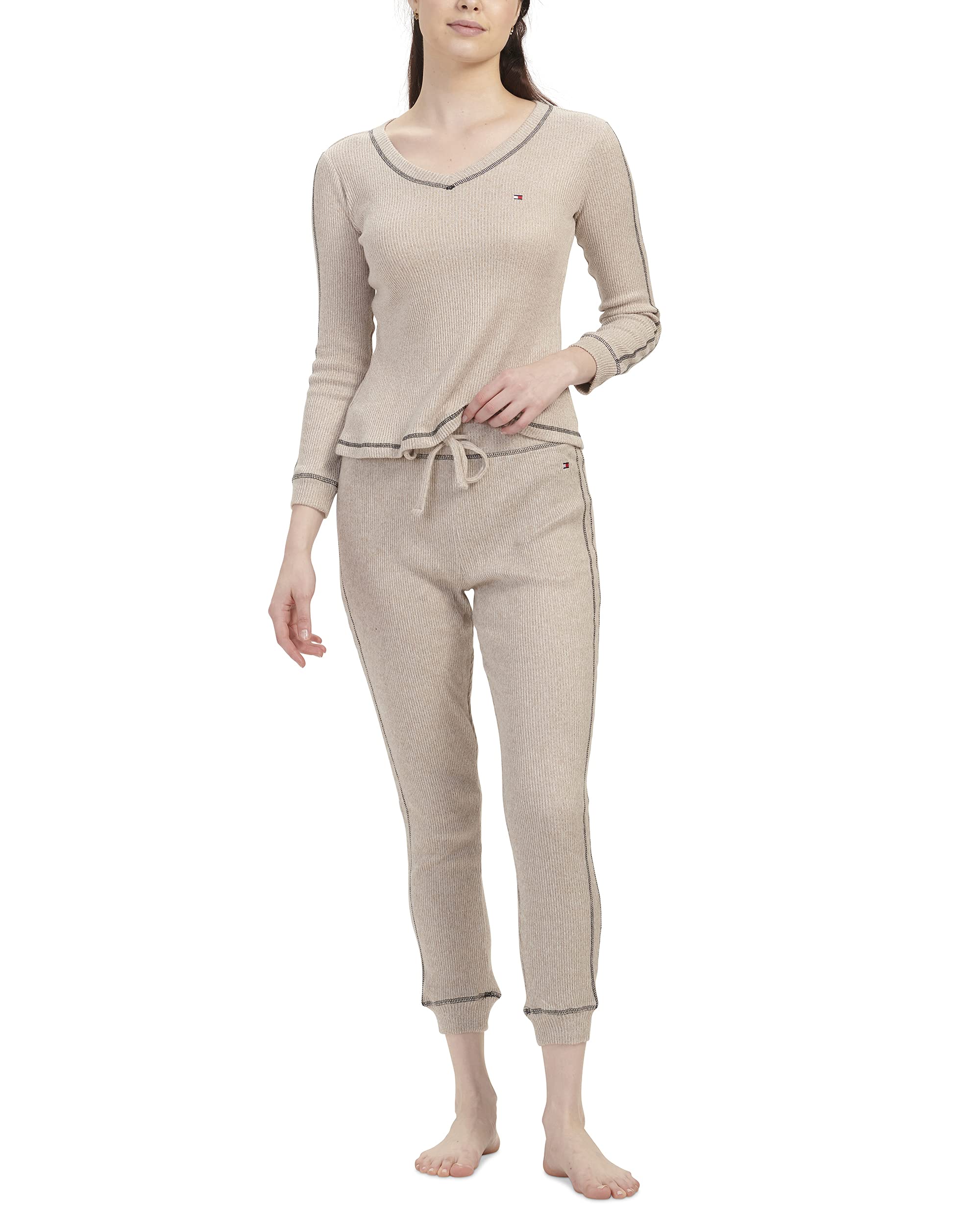 Tommy Hilfiger Women's Waffle-Knit Long Sleeve Jogger Pajama Set - Cozy Loungewear for Relaxing at Home & Sleepwear Comfort